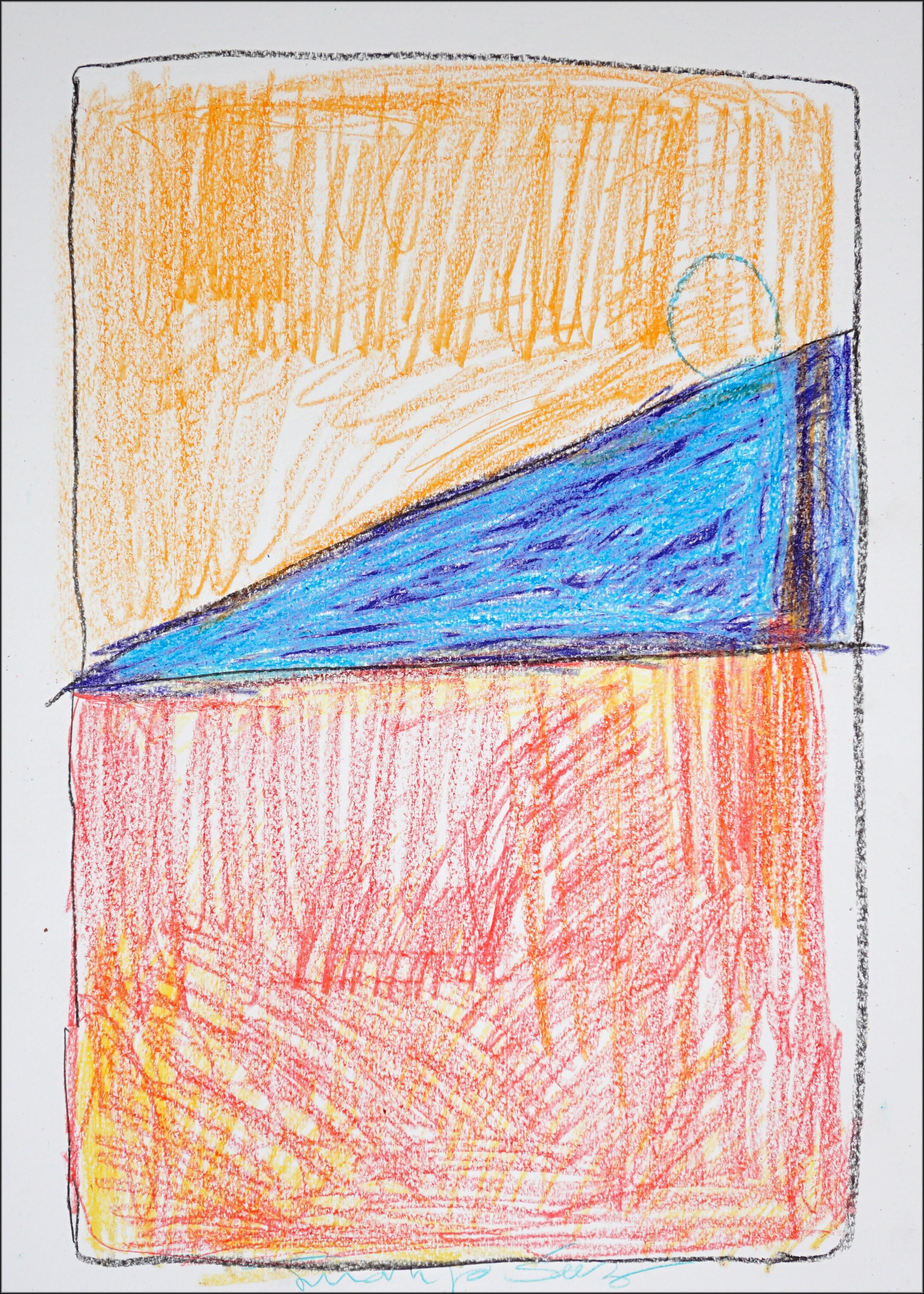 Wooden Architecture, Abstract Geometric Totem in Primary Tones, Expressionist - Abstract Expressionist Painting by Juanjo Saez