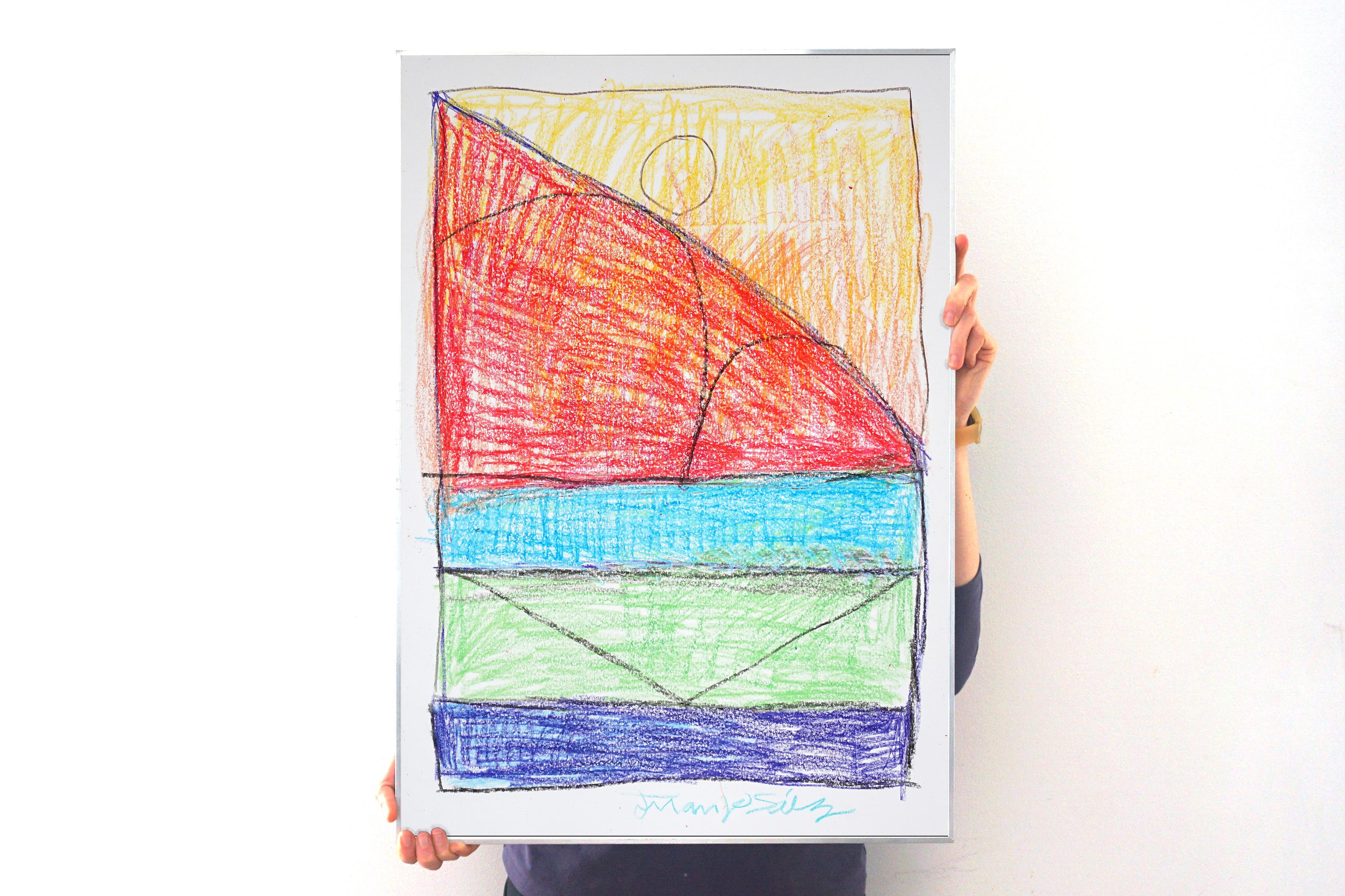 Wooden Architecture Building,  Expressionist Geometric Drawing Gestures, Paper - Painting by Juanjo Saez