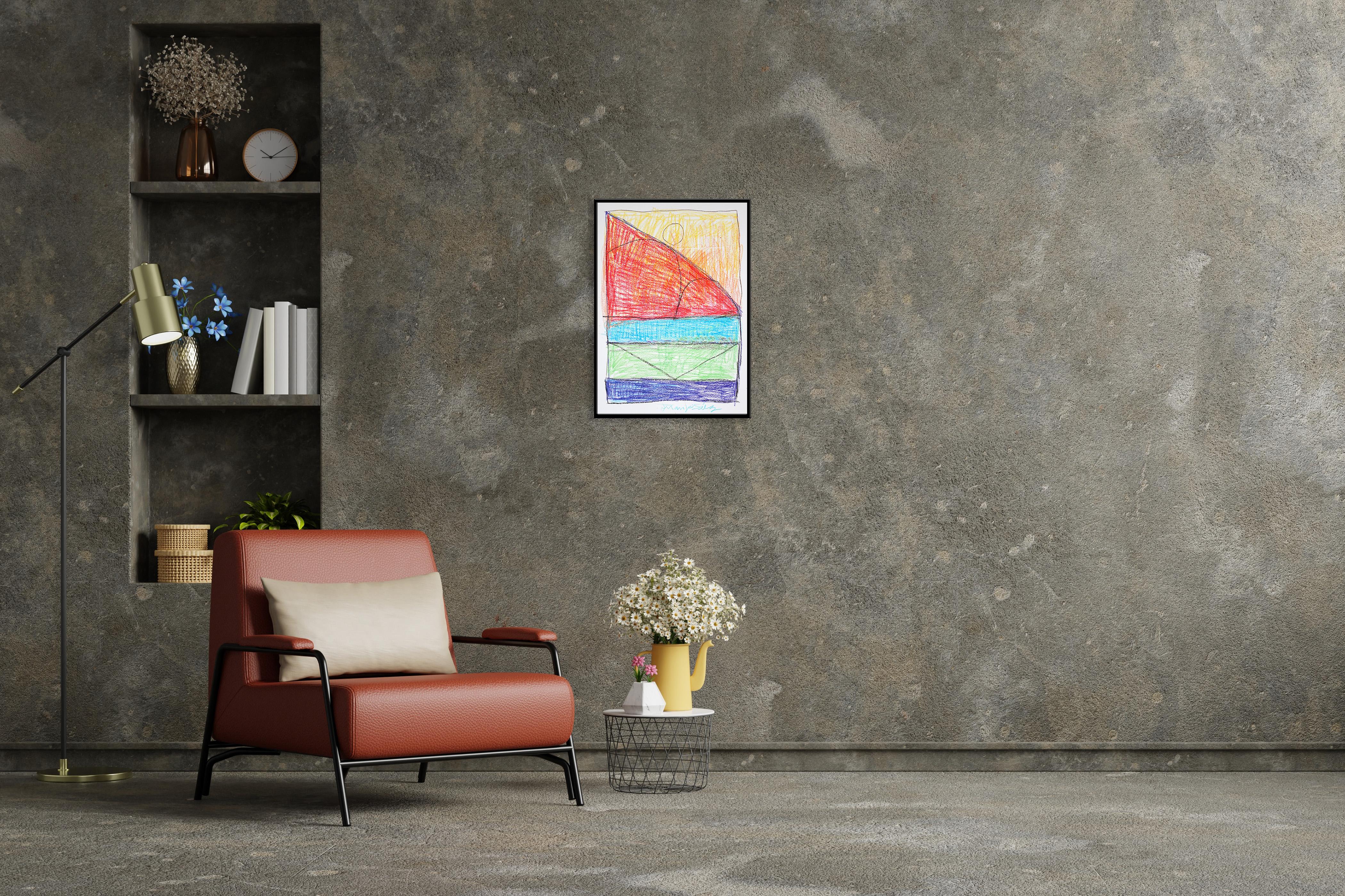 Wooden Architecture Building,  Expressionist Geometric Drawing Gestures, Paper For Sale 2