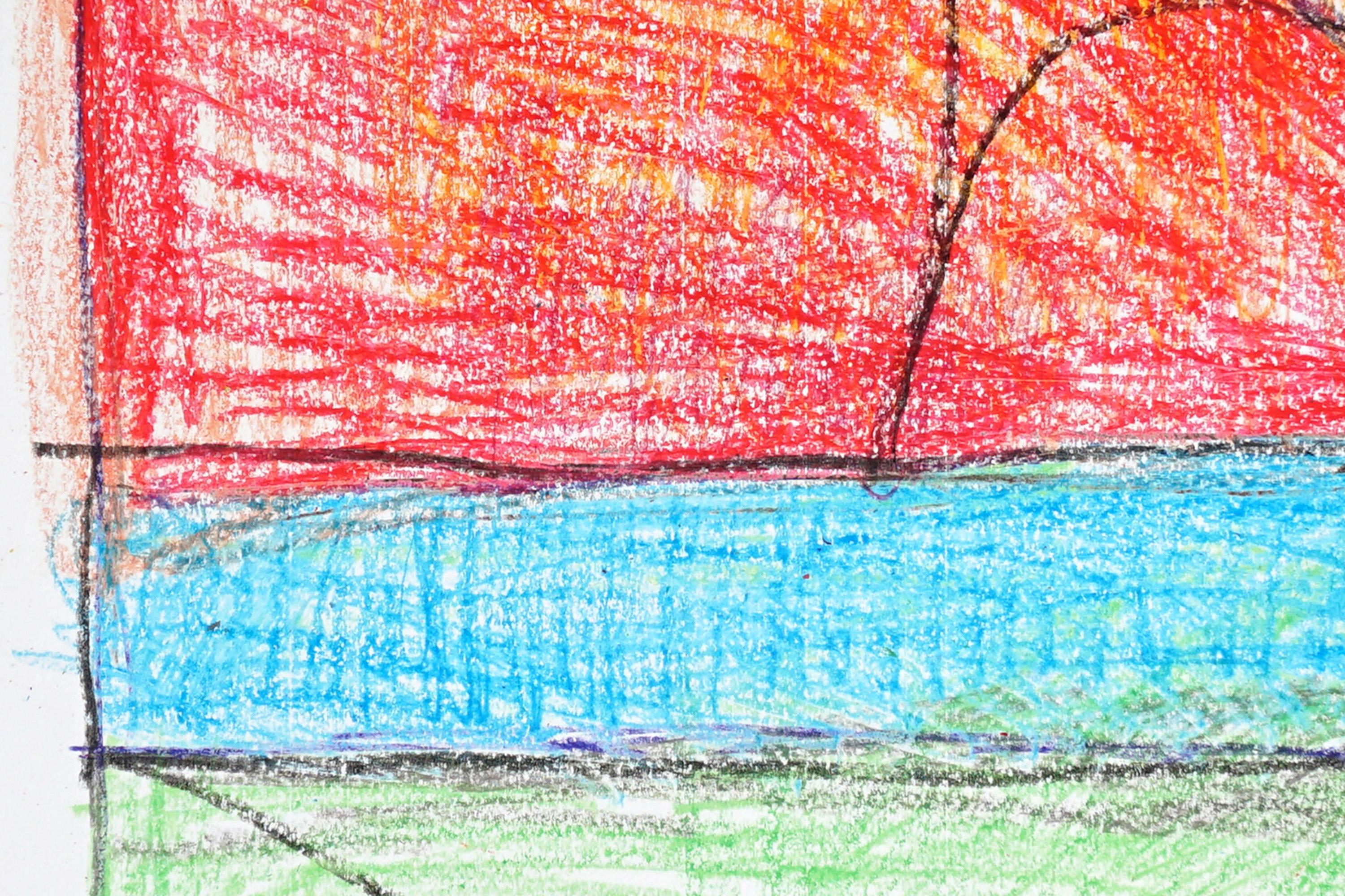 Wooden Architecture Building,  Expressionist Geometric Drawing Gestures, Paper For Sale 3