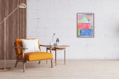 Wooden House, Colorful Geometric Art, Contemporary Naive, Expressive Crayon
