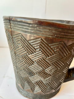 Kuba Palm Wine Bowl with Handle Geometric Motifs All Around