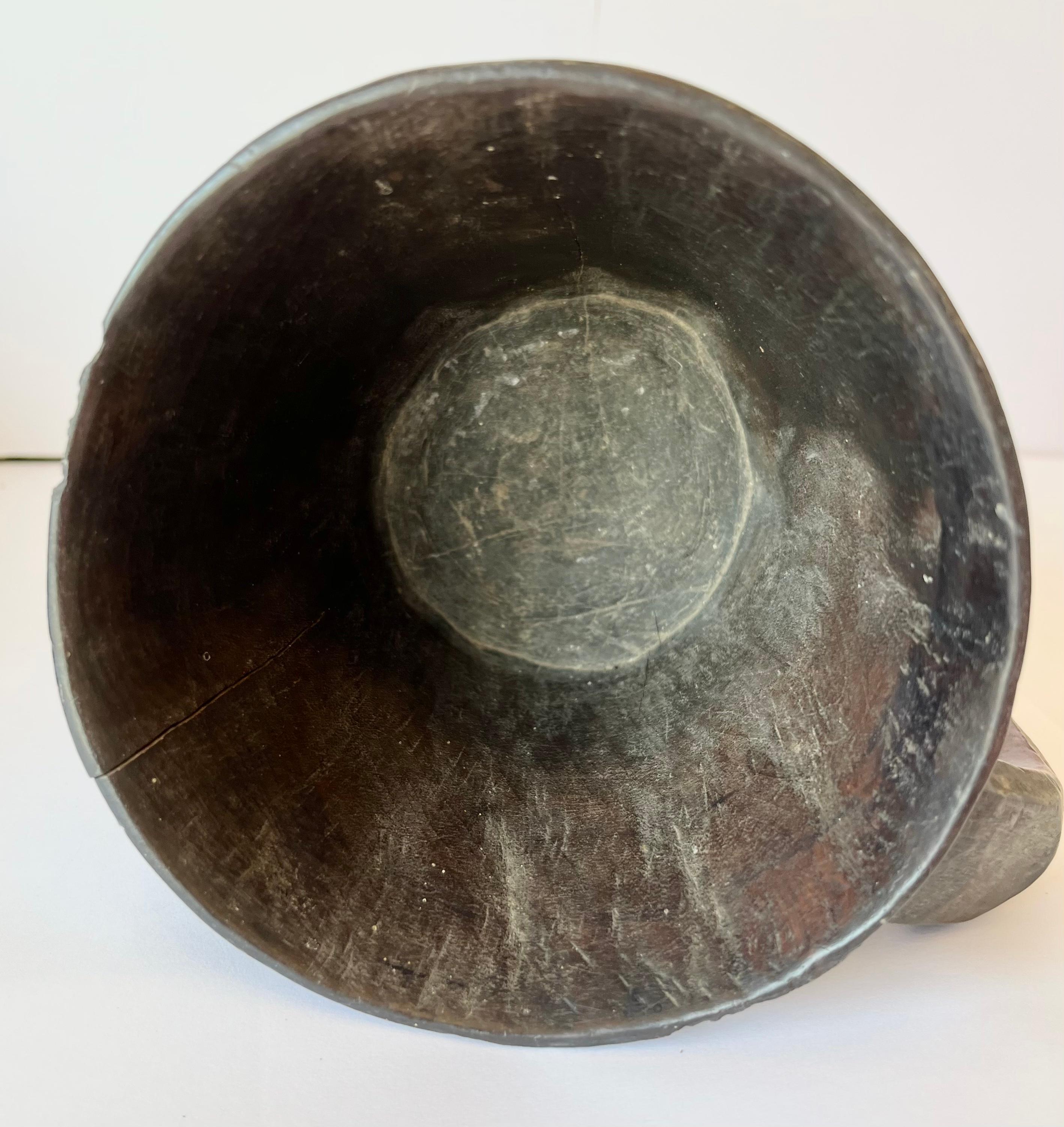 Folk Art Kuba Palm Wine Bowl with Handle Geometric Motifs All Around For Sale