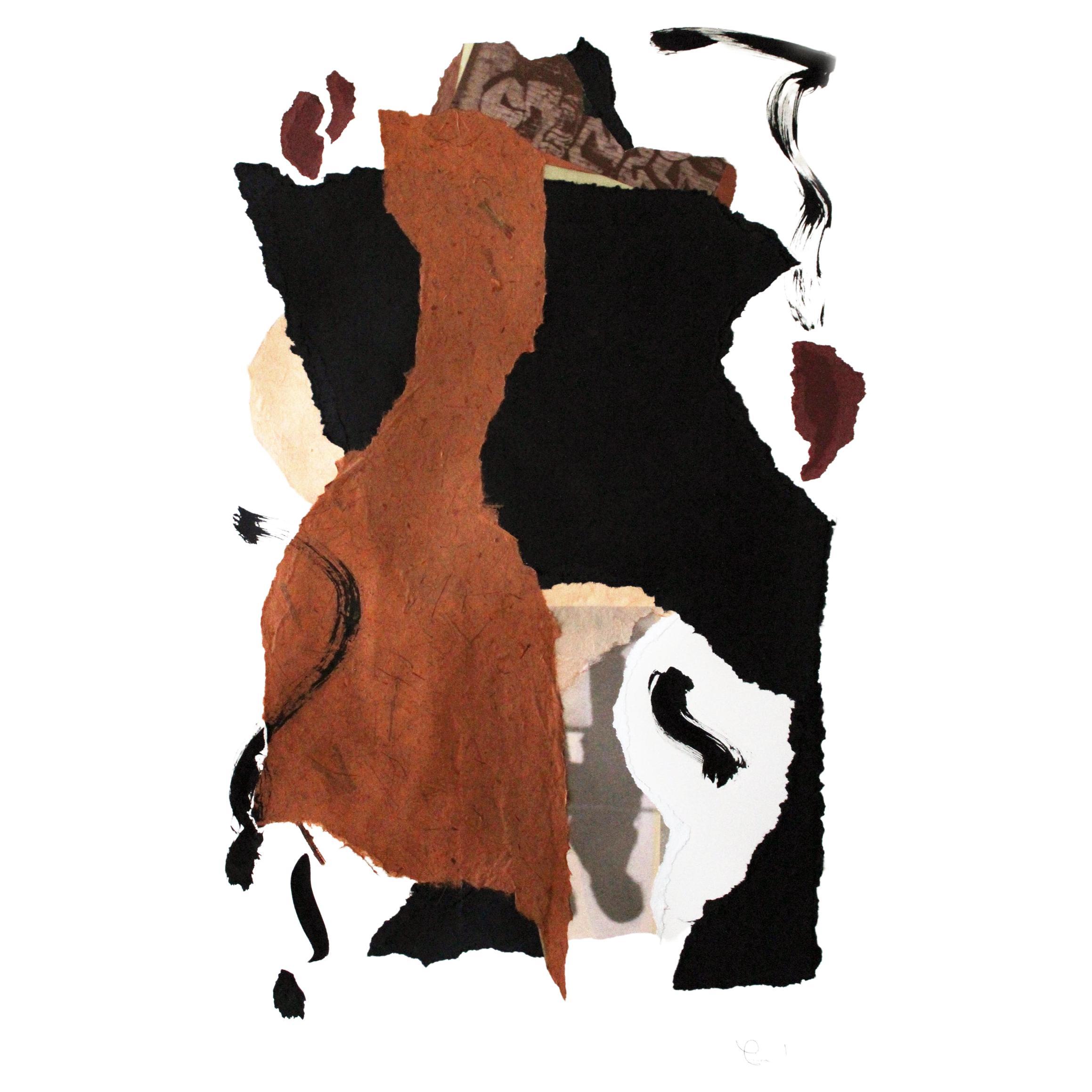 "Deliberation" 2021 Large Abstract Black and Rust Collage on Paper by Diane Love