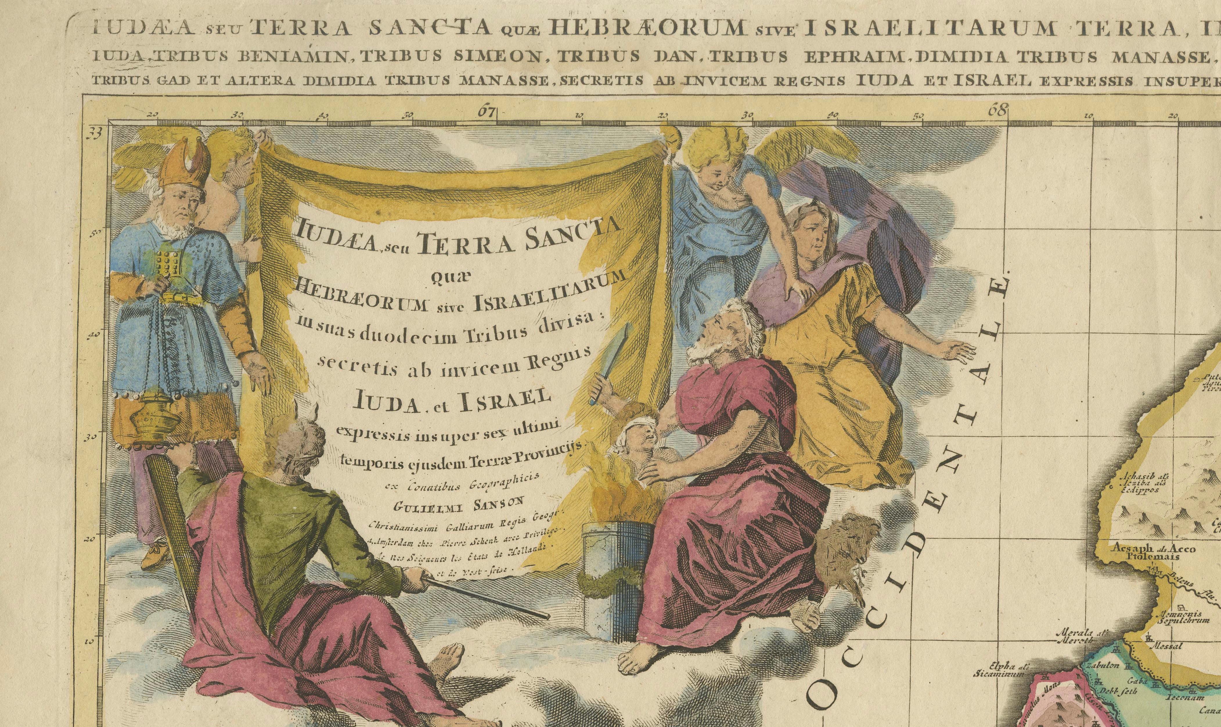 Judaea or Terra Sancta, Twelve Tribes of Israel – Sanson Map, c.1680