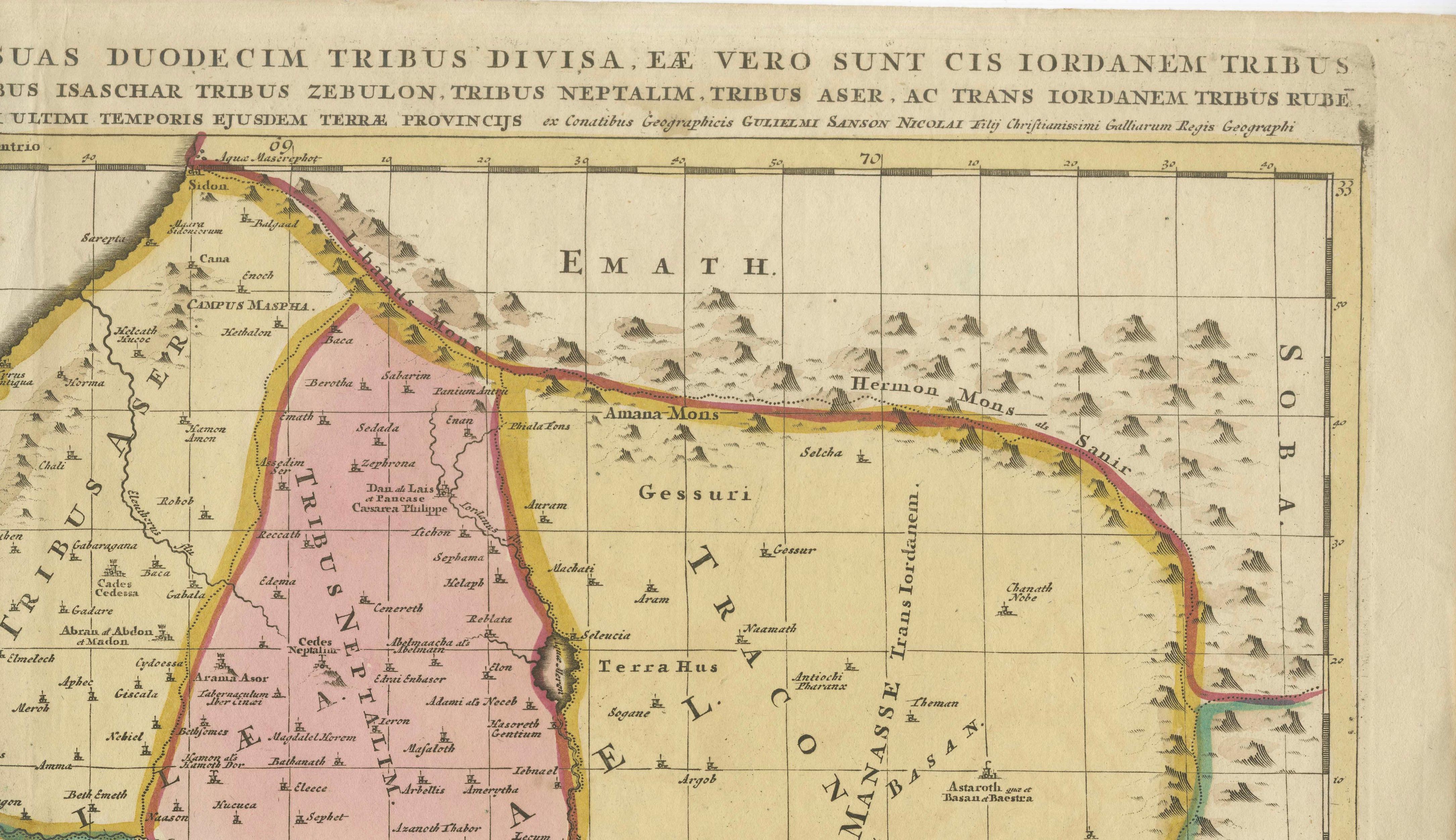 Judaea or Terra Sancta, Twelve Tribes of Israel – Sanson Map, c.1680