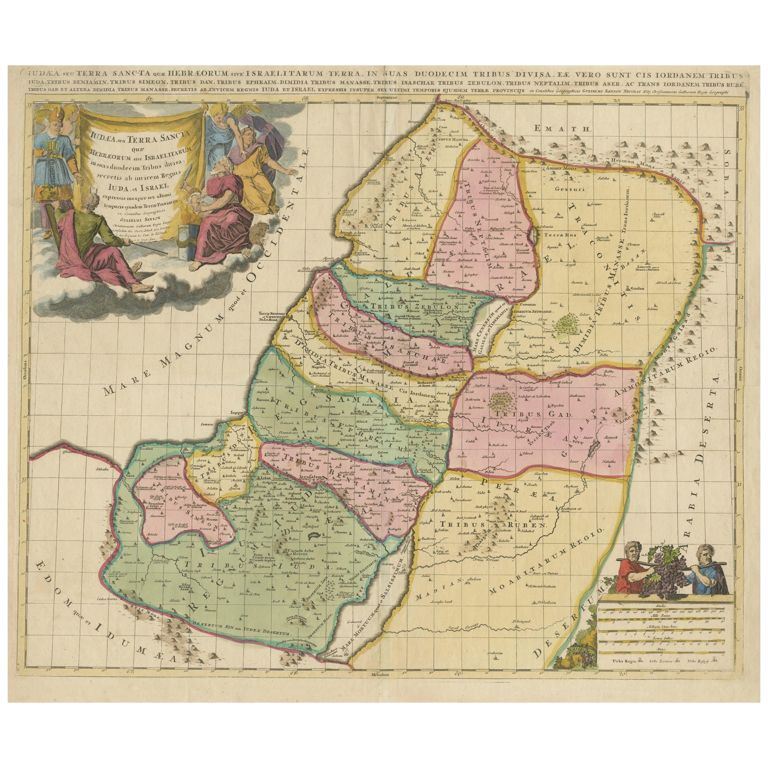 Judaea or Terra Sancta, Twelve Tribes of Israel – Sanson Map, c.1680