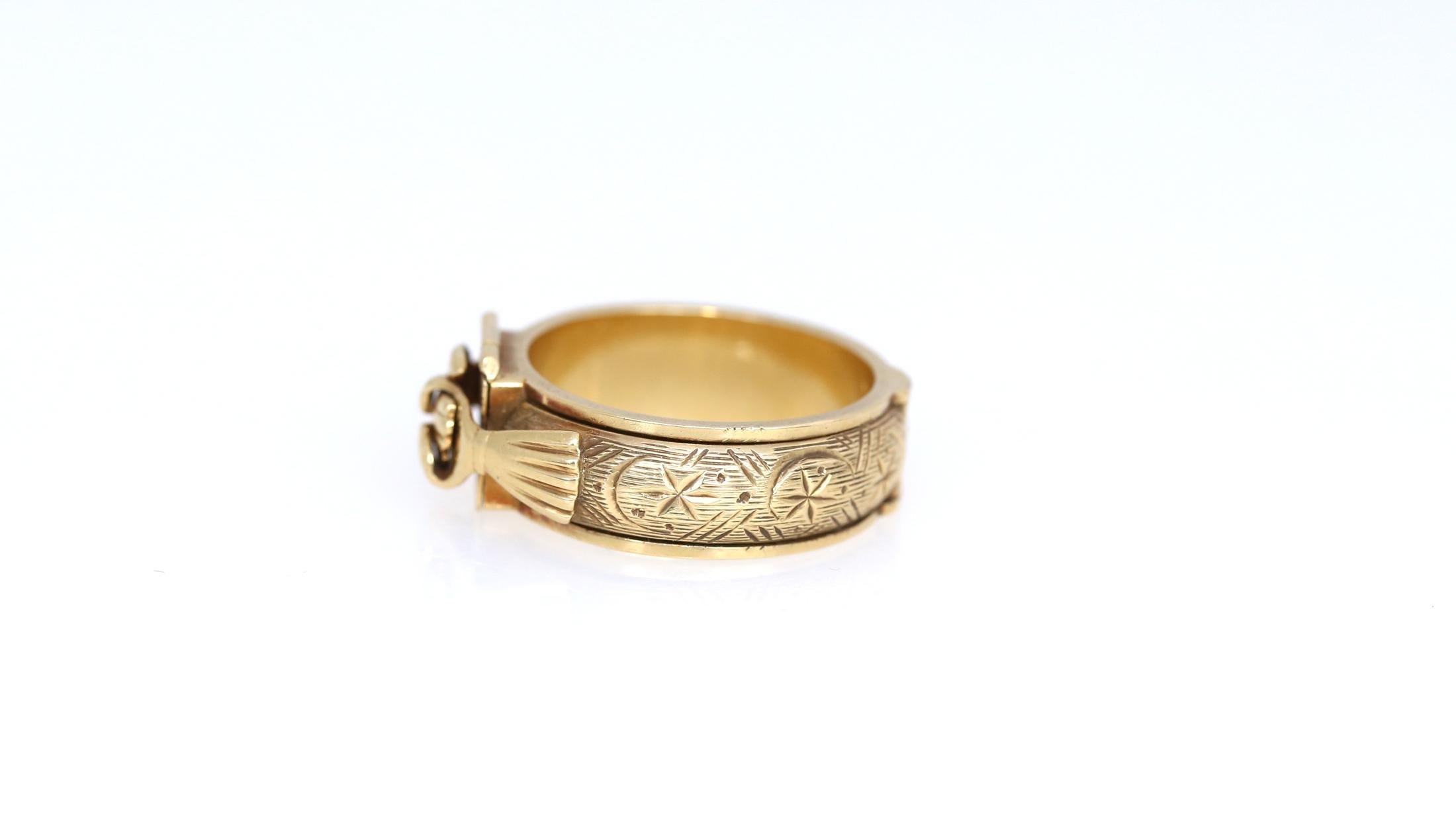 Women's or Men's Judaic Engagement Mazal Tov 18 Karat Gold Secret Ring