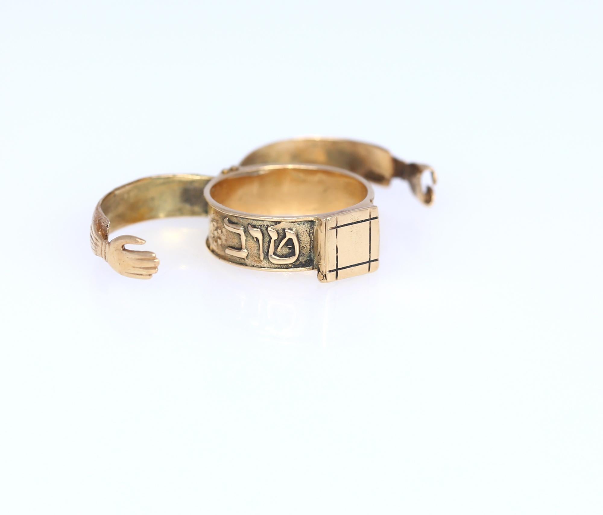 Men's Judaic Engagement Mazal Tov 18 Karat Gold Secret Ring, 1900