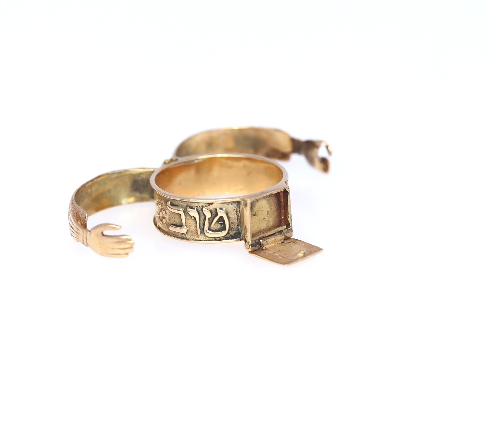 Judaic Engagement Mazal Tov 18 Karat Gold Secret Ring, 1900 1