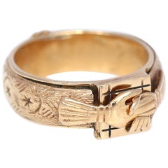 Judaic Engagement Mazal Tov 18 Karat Gold Secret Ring, 1900