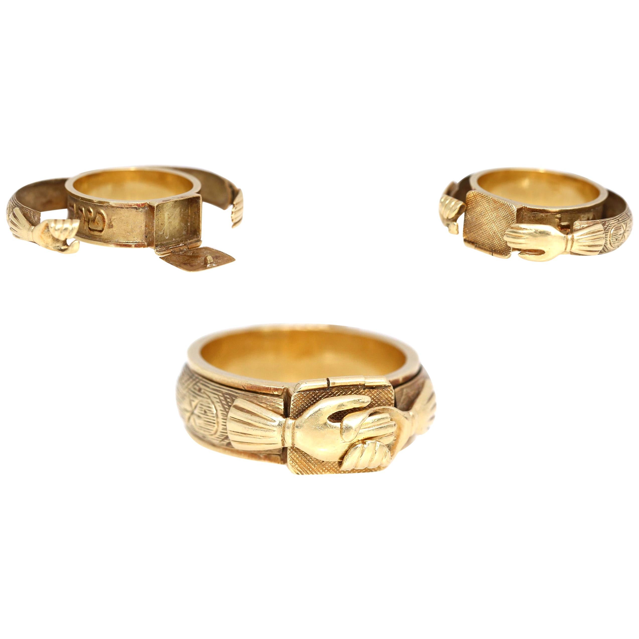 Judaic Engagement Mazal Tov 18 Karat Gold Secret Ring