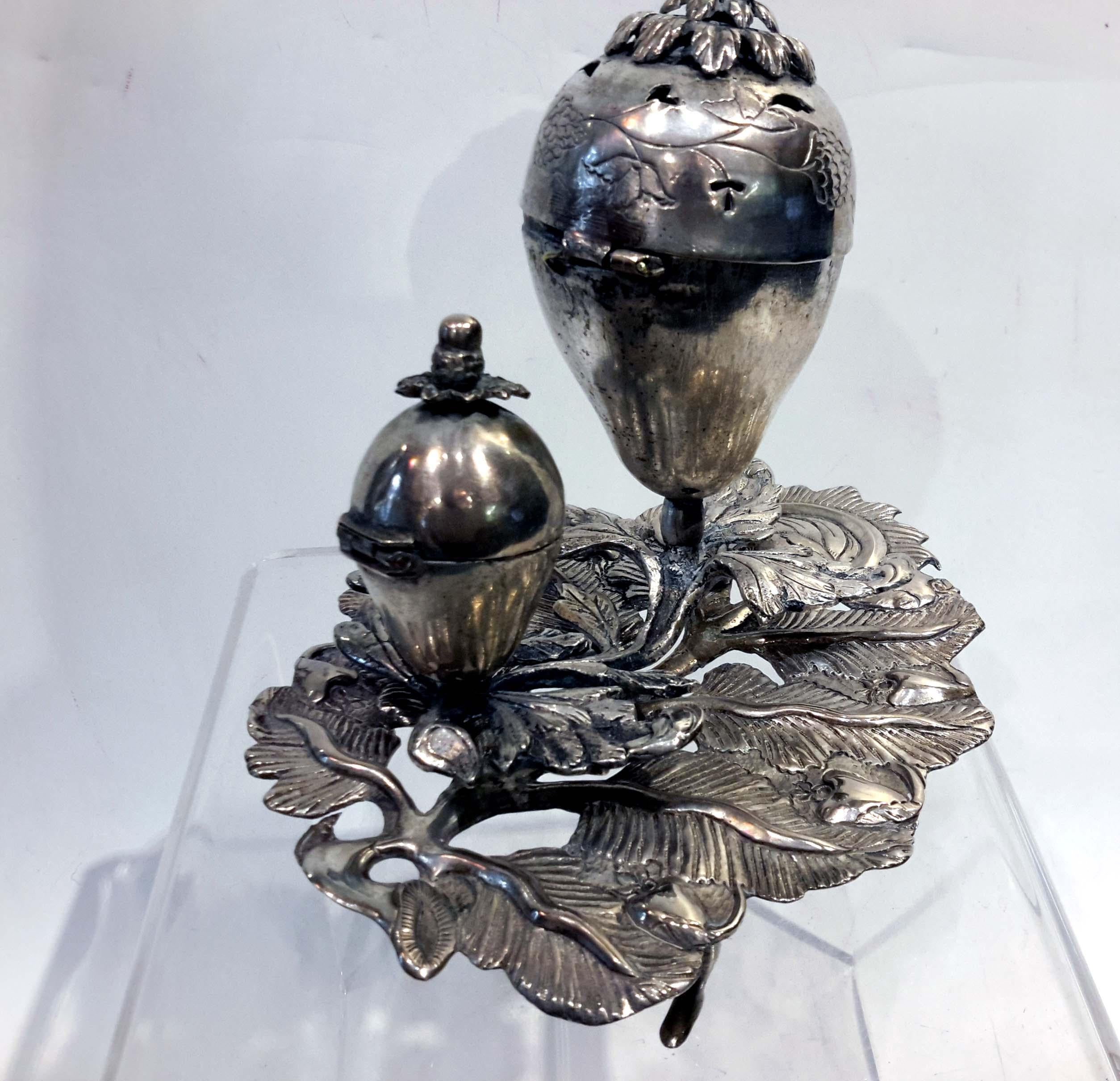 Repoussé Judaic Silver Double Spice Container, Eastern Europe, 18th-19th Century