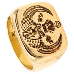 Bague sigillaire judaïque en or massif 18 carats avec sceau du Conseil suprême du 19e siècle