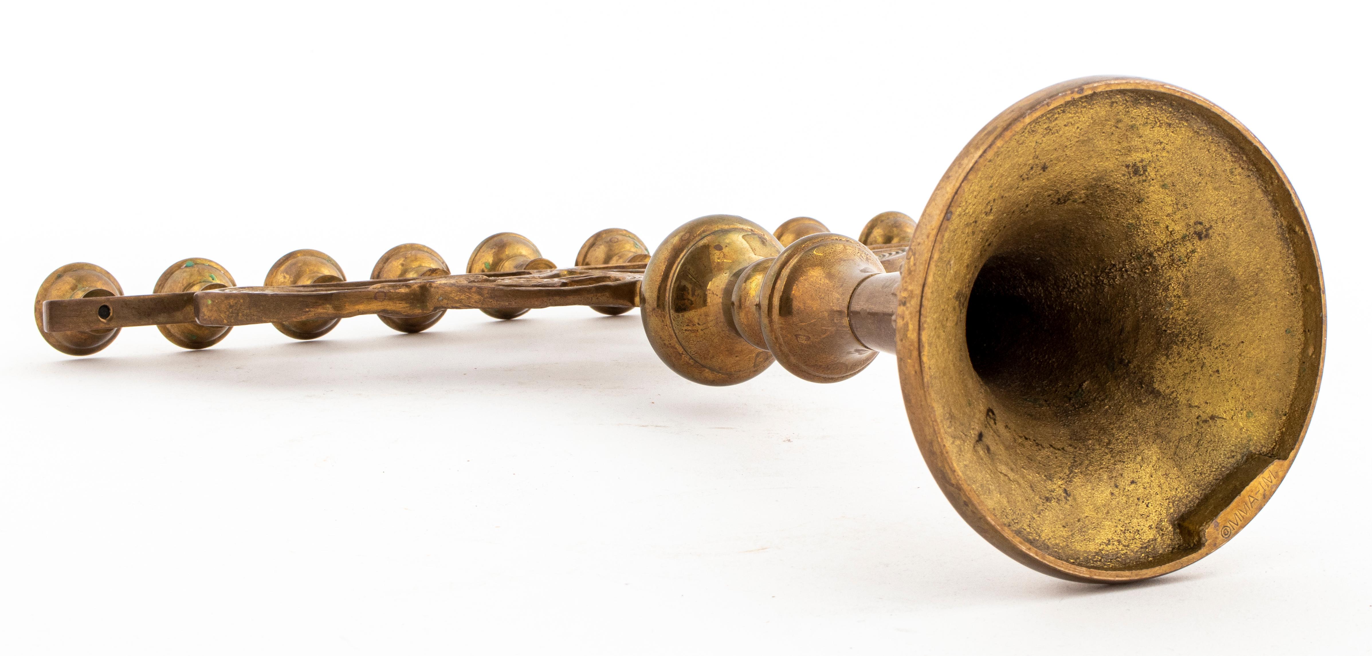 Judaica Brass Menorah W/Art Nouveau Style Design In Good Condition In Astoria, NY