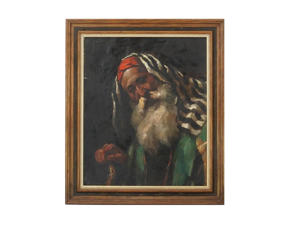 Miklos Mihalovits, Hungarian, 1888 to 1960, an oil painting on canvas, Portrait of an old Rabbi. Signed lower left. Framed. Miklos Mihalovits is known for Figure, genre paintings. Miklos Mihalovits was a Hungarian painter born in 1888. Miklos