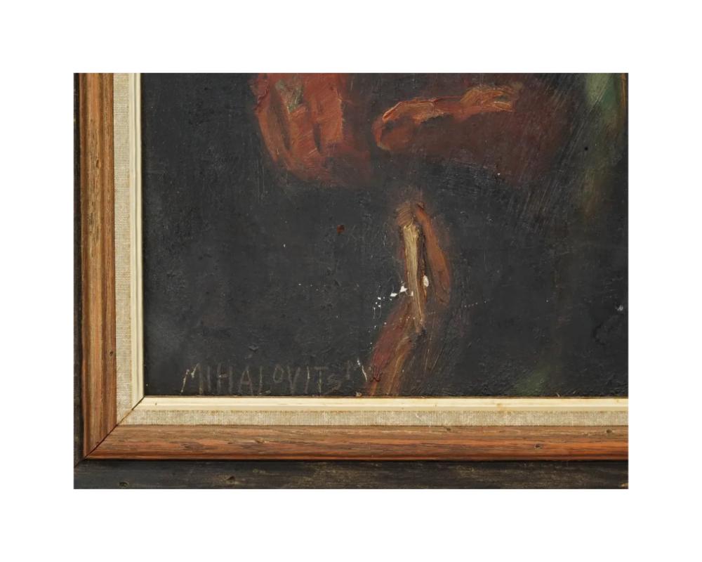 Judaica Hungarian Oil Painting of a Rabbi By Miklos Mihalovits In Good Condition For Sale In New York, NY