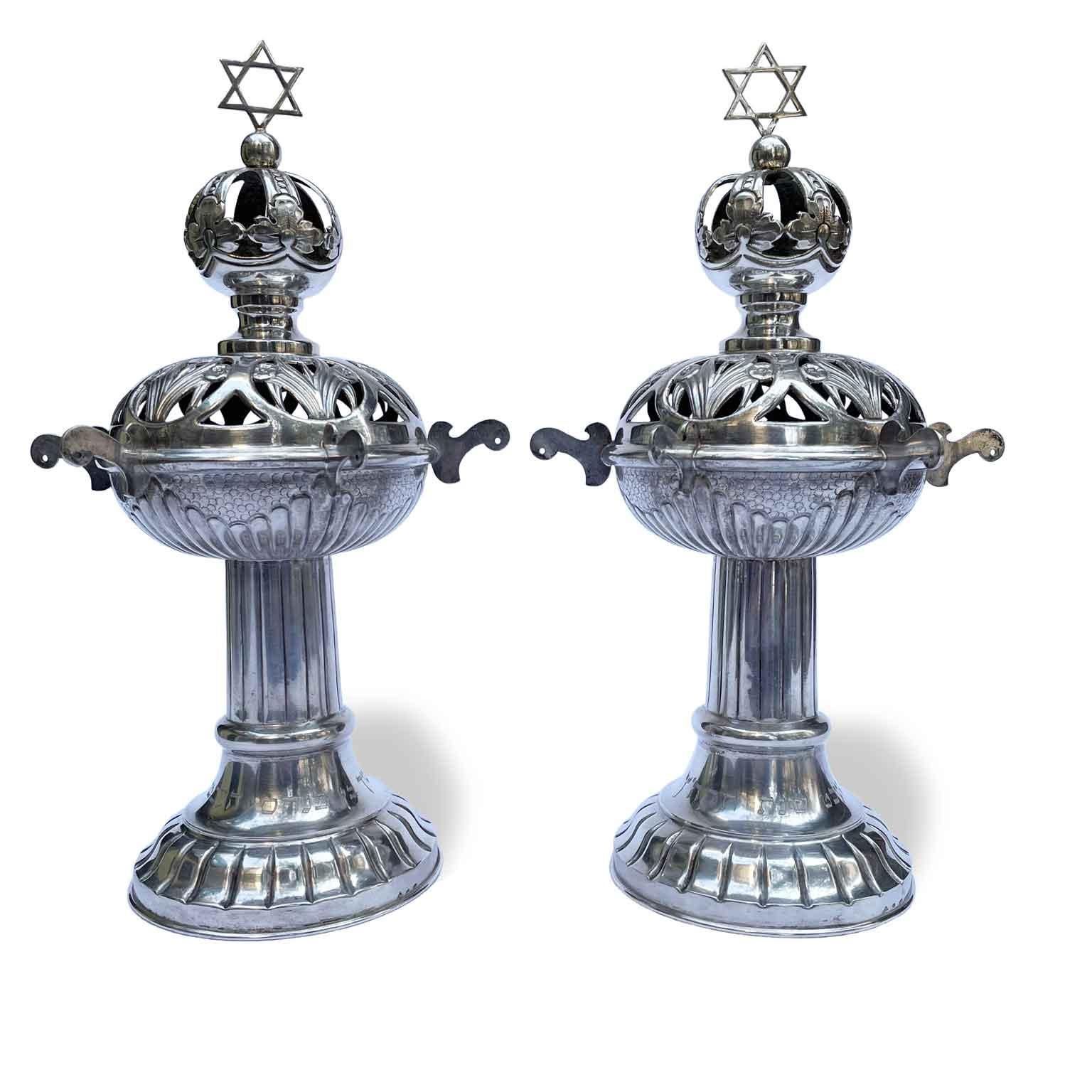 Pair of Silver Torah Finials Rimonim Czechoslovakian 1938 Judaica  1