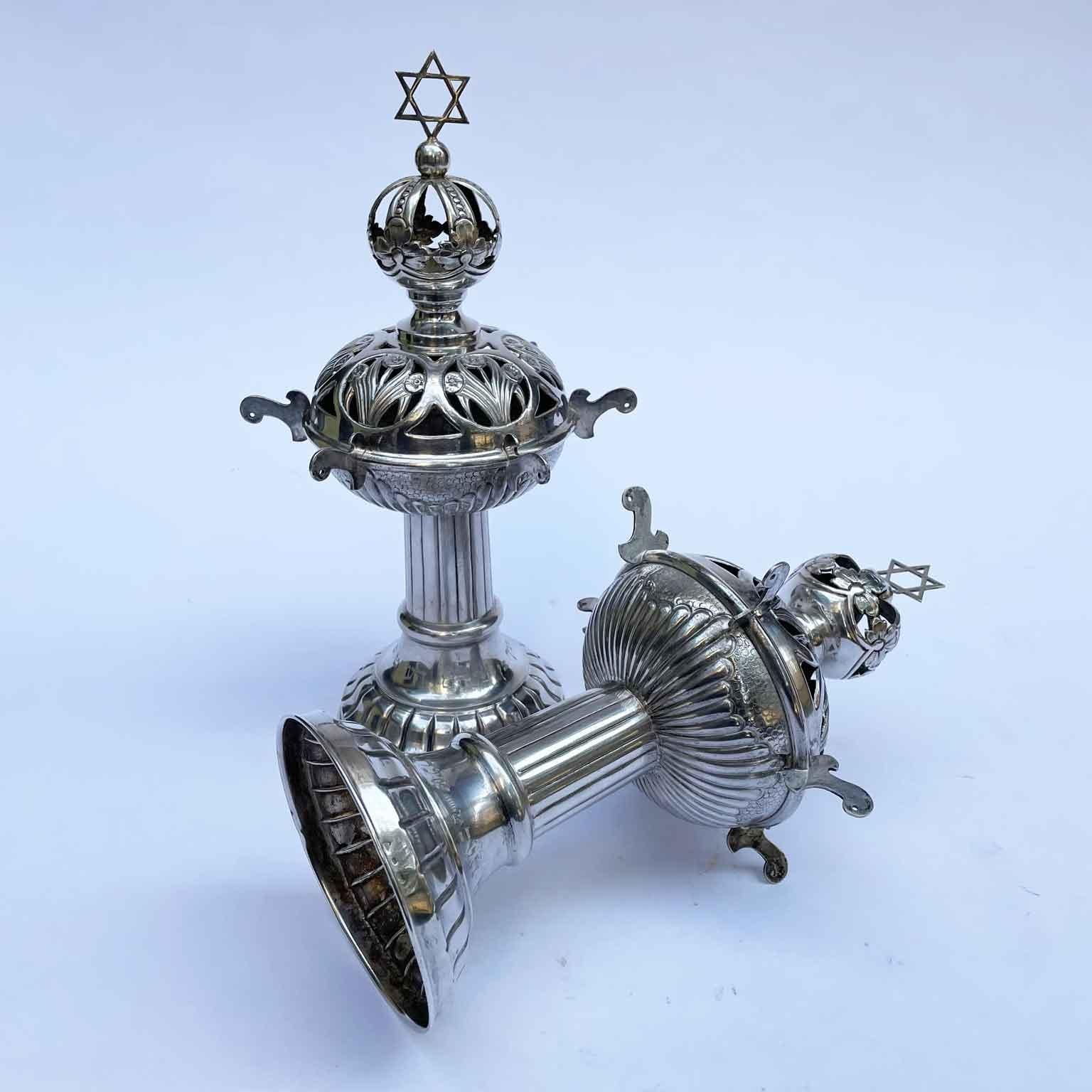 Pair of Silver Torah Finials Rimonim Czechoslovakian 1938 Judaica  3