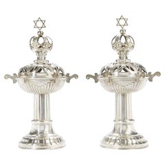 Vintage Pair of Silver Torah Finials Rimonim Czechoslovakian 1938 Judaica 