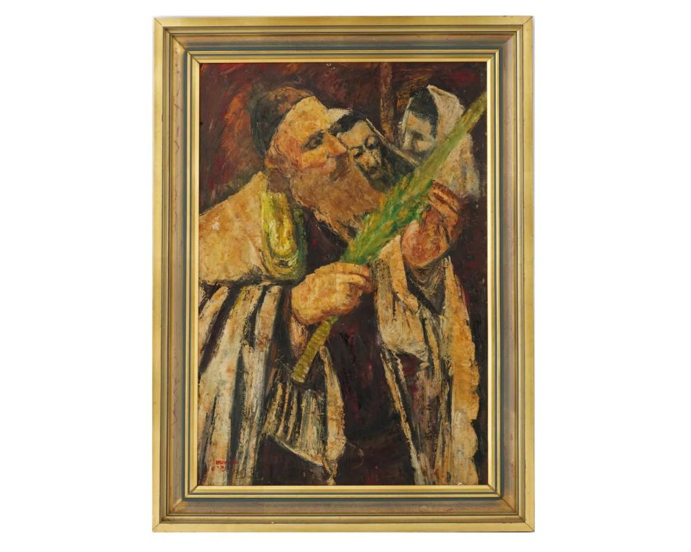 An oil painting on canvas representing a Judaica portrait of an old Rabbi, after the original oil painting, Examining the Lulav, . Signed by the artist, Rosendall, lower left. Framed. L

Dimensions: Frame: 34 x 25 in. Image: 28 x 19 in. All