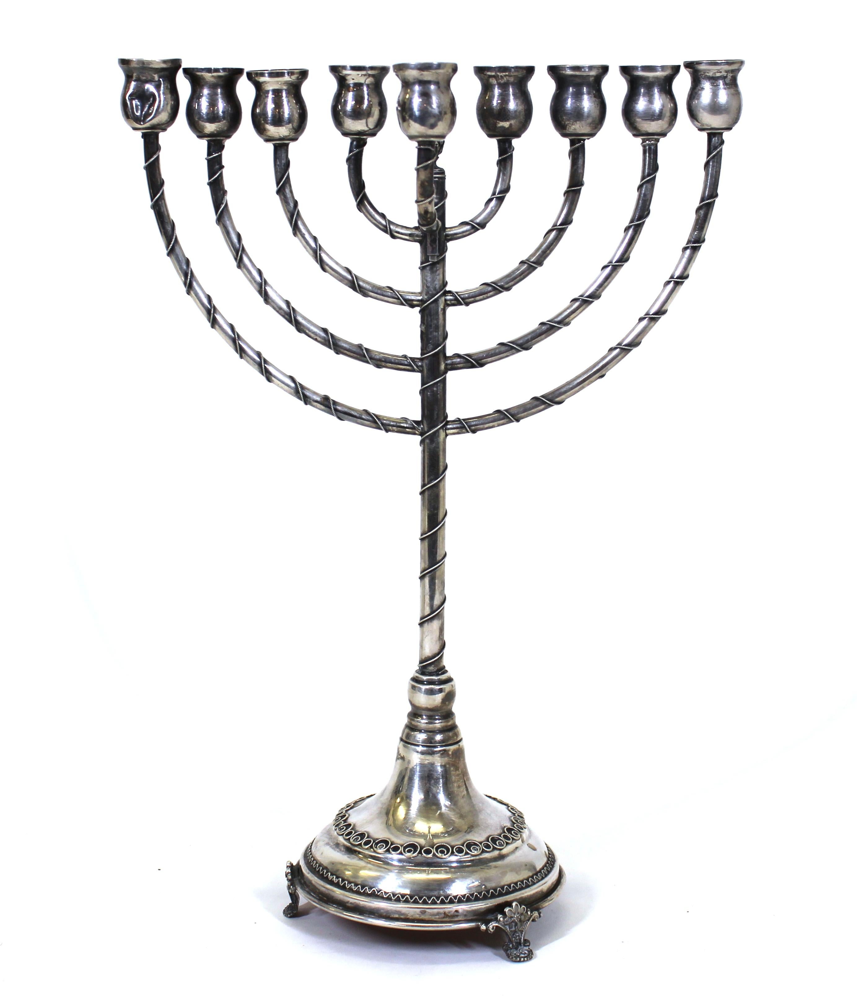 20th Century Judaica Sterling Silver Chanukah Menorah