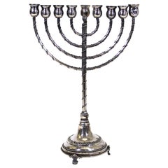 Antique Judaica Sterling Silver Chanukah Menorah