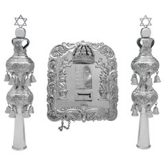 Judaica, Sterling Silver Set of Rimonim And Breast Plate, M. Salkind, 1935