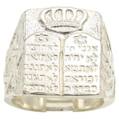 Judaica Ten Commandments Menorah Star of David Men's Sterling Silver Ring