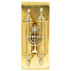 Used Judaica Torah, Star of David, Menorah Diamond 14k Money Clip from Rabbi's Estate