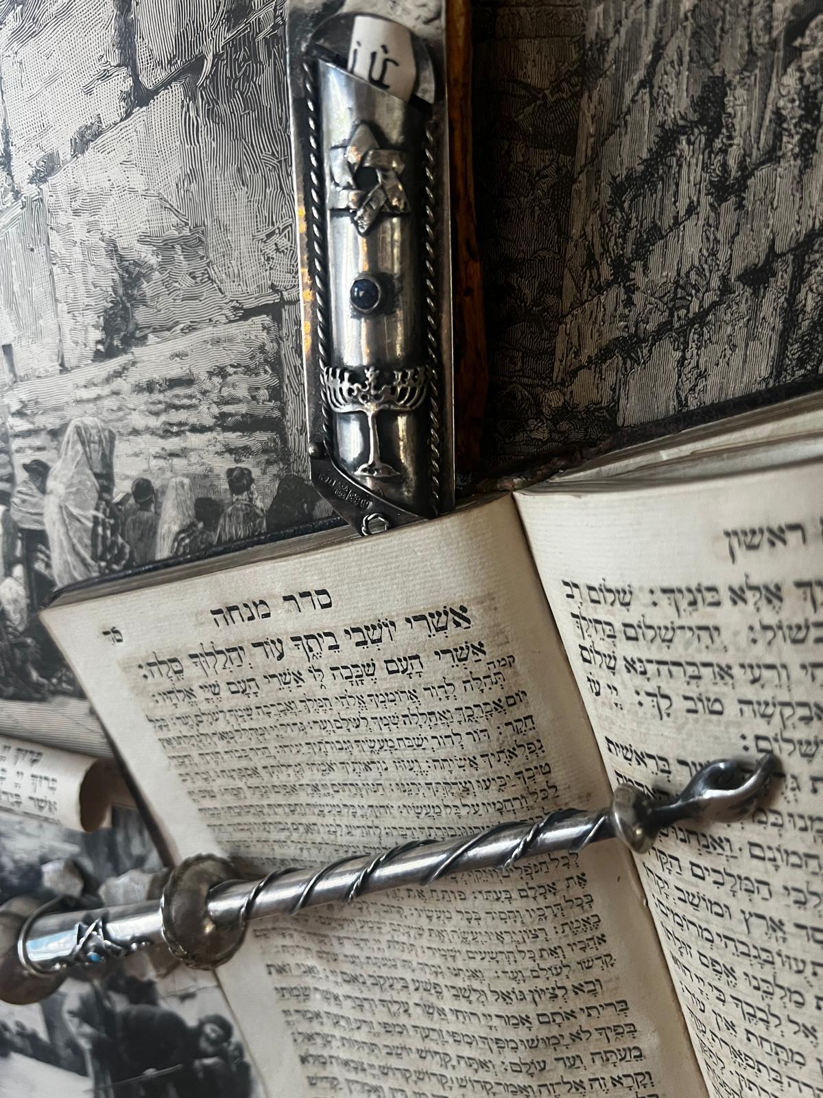 Austrian Silver Mezuzah and Torah Pointer Judaica Original Antiquity Art Display 1800s For Sale