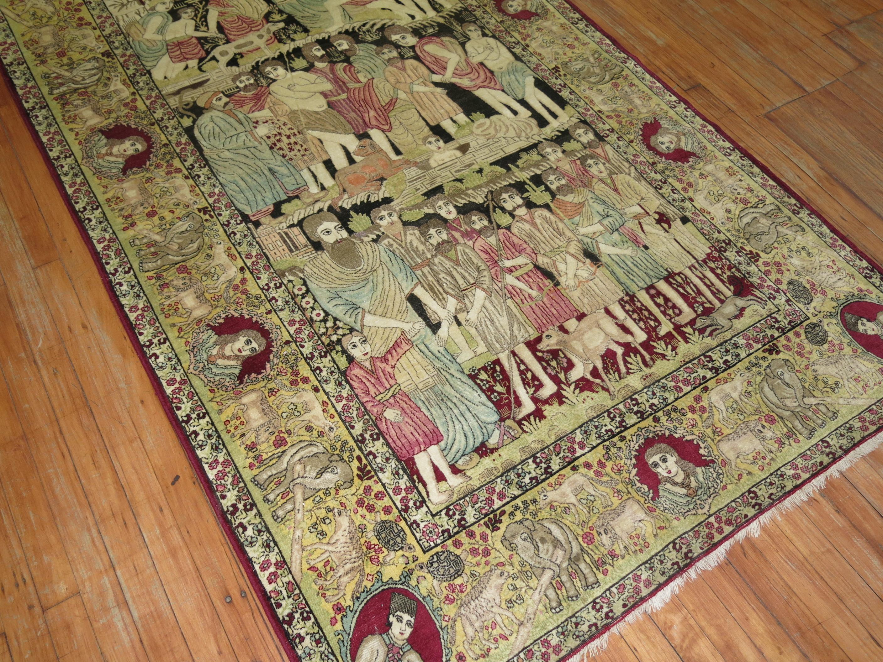 Expressionist Judaical Persian Kerman Rug, Story of Joseph For Sale