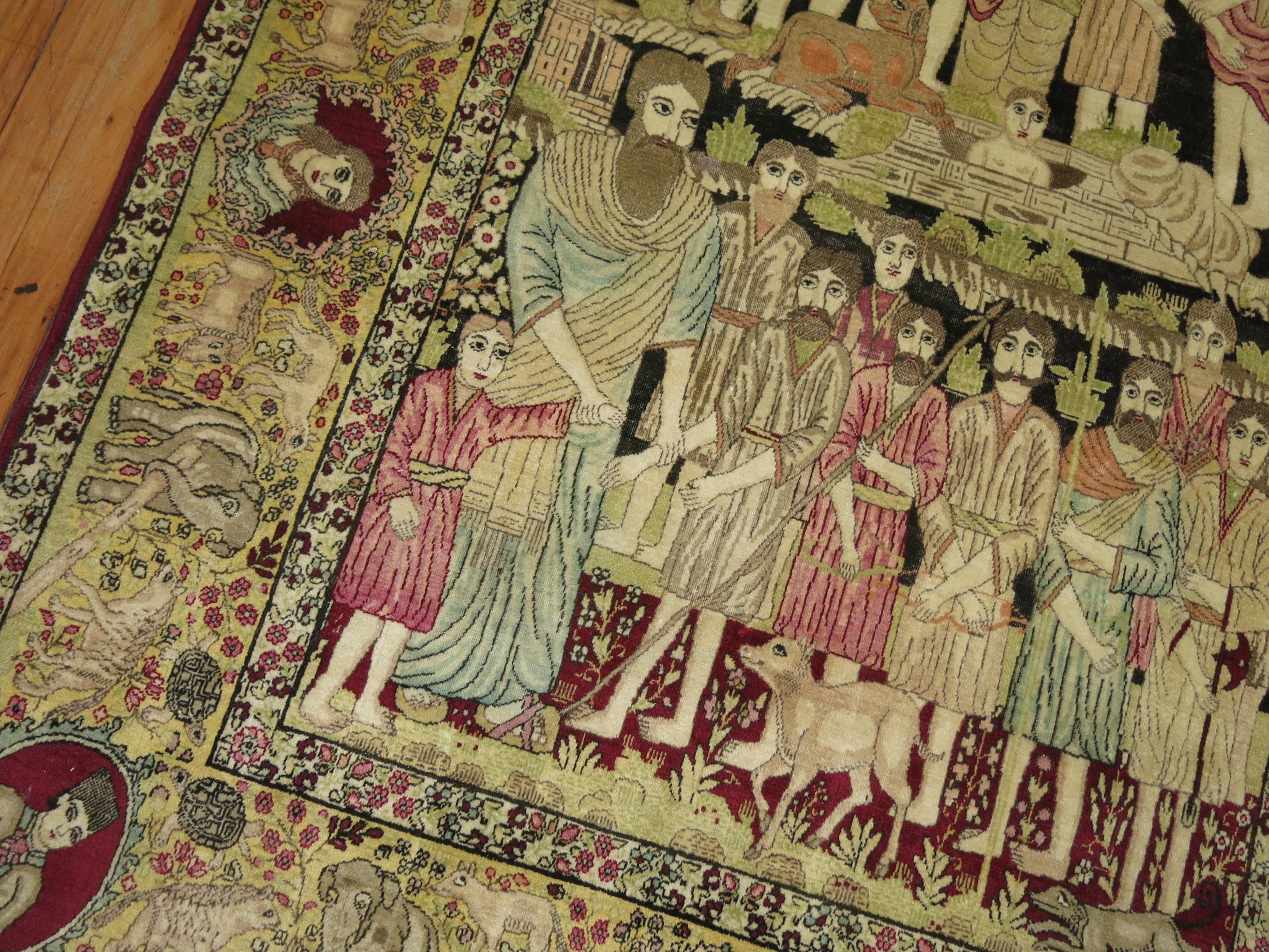 Judaical Persian Kerman Rug, Story of Joseph In Good Condition For Sale In New York, NY