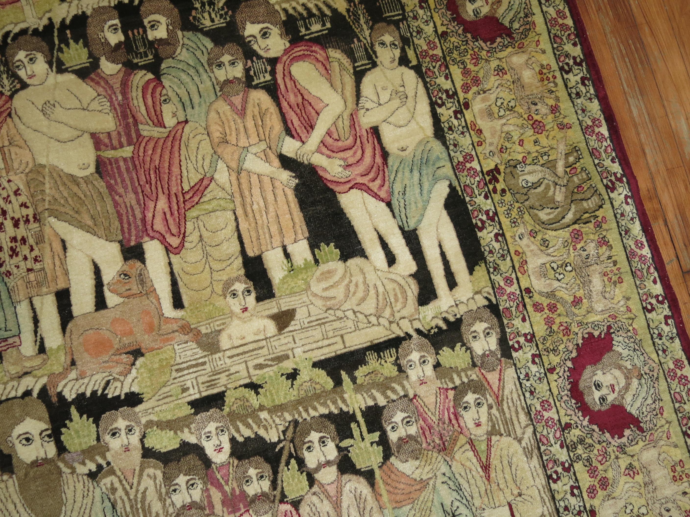 Wool Judaical Persian Kerman Rug, Story of Joseph For Sale