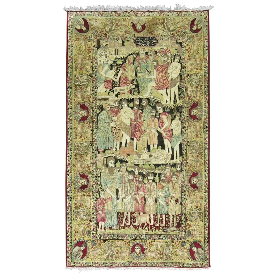 Judaical Persian Kerman Rug, Story of Joseph For Sale at 1stDibs