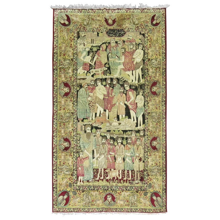 Judaical Persian Kerman Rug, Story of Joseph For Sale at 1stDibs