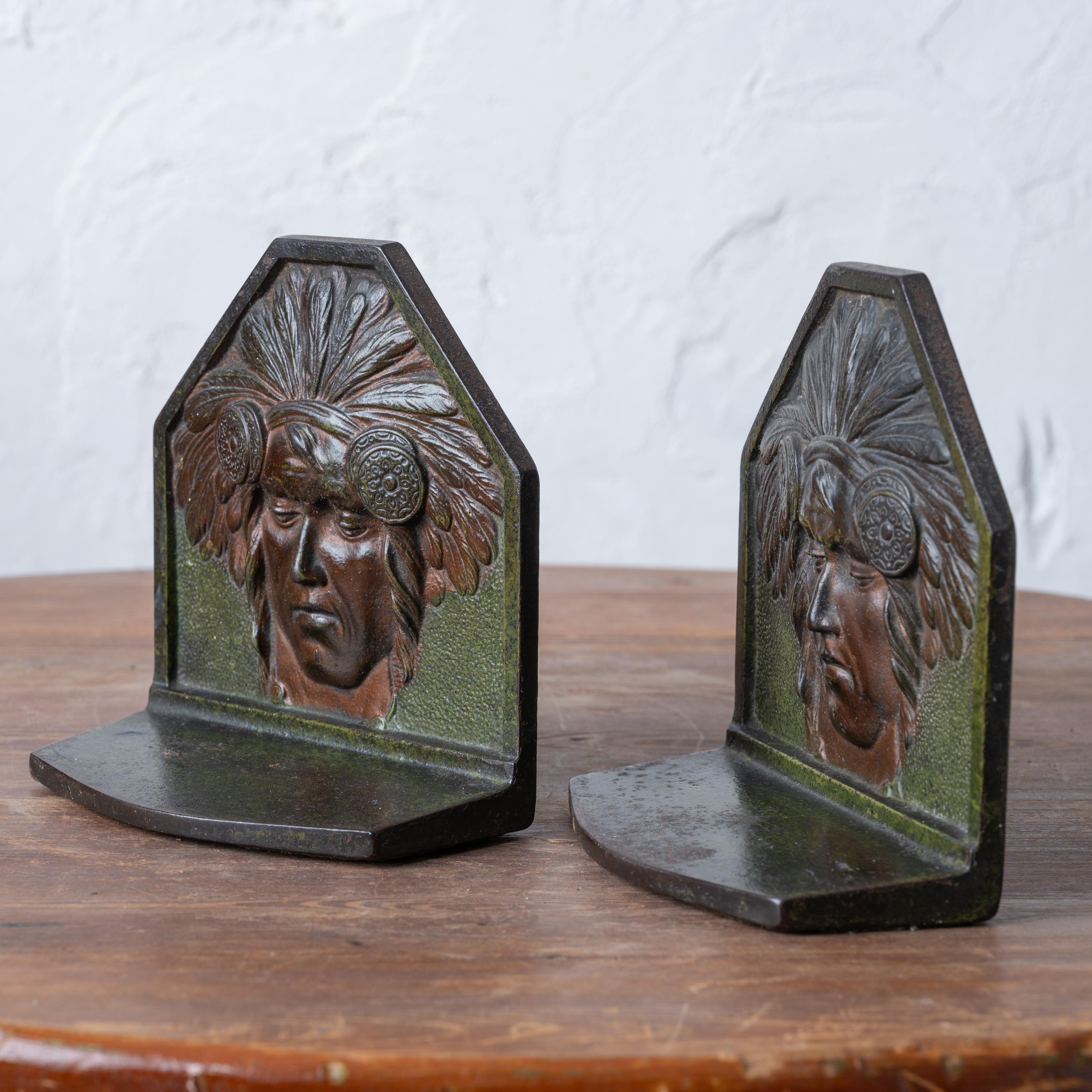 Judd Bronze Native American Bookends, 1920s 1