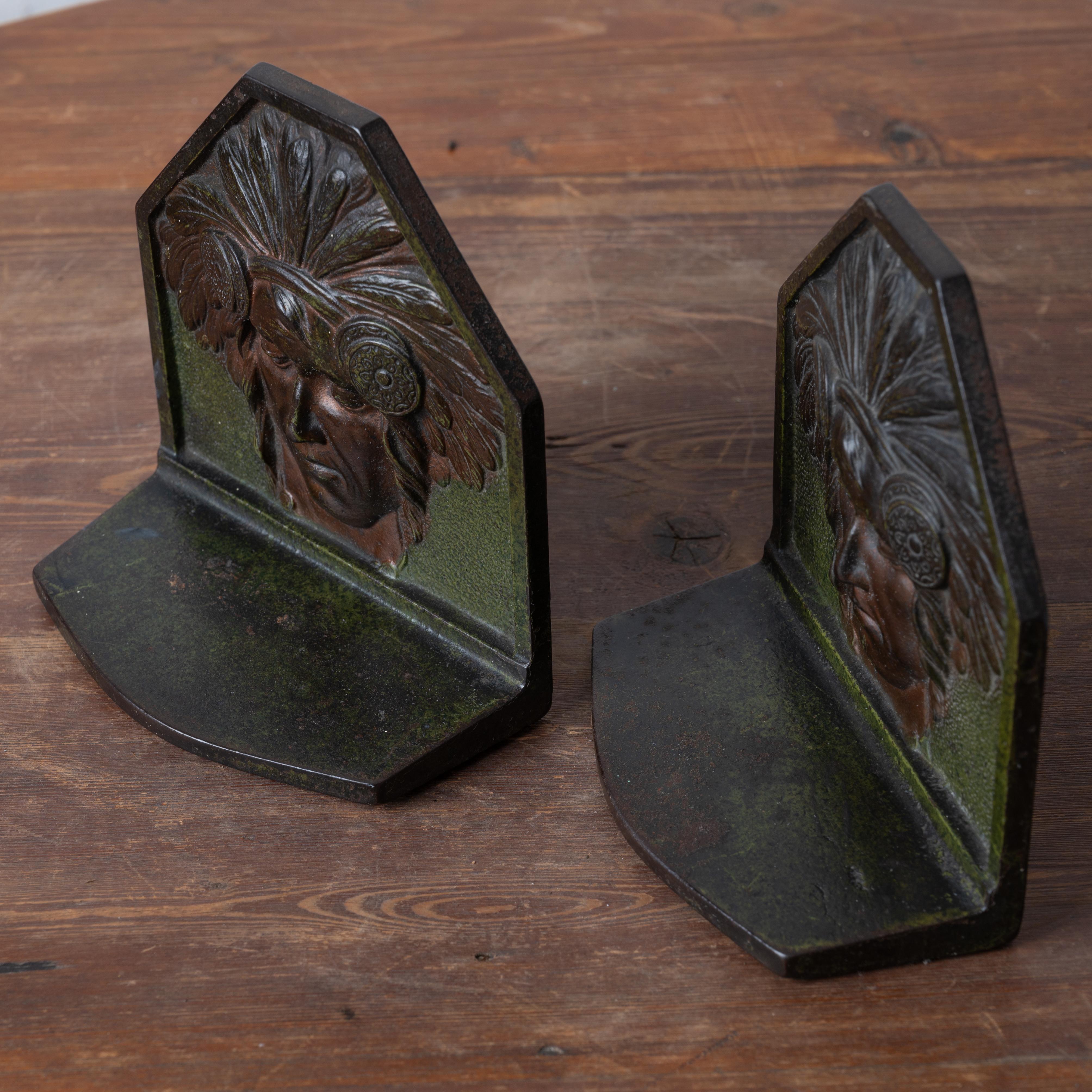 Judd Bronze Native American Bookends, 1920s 2
