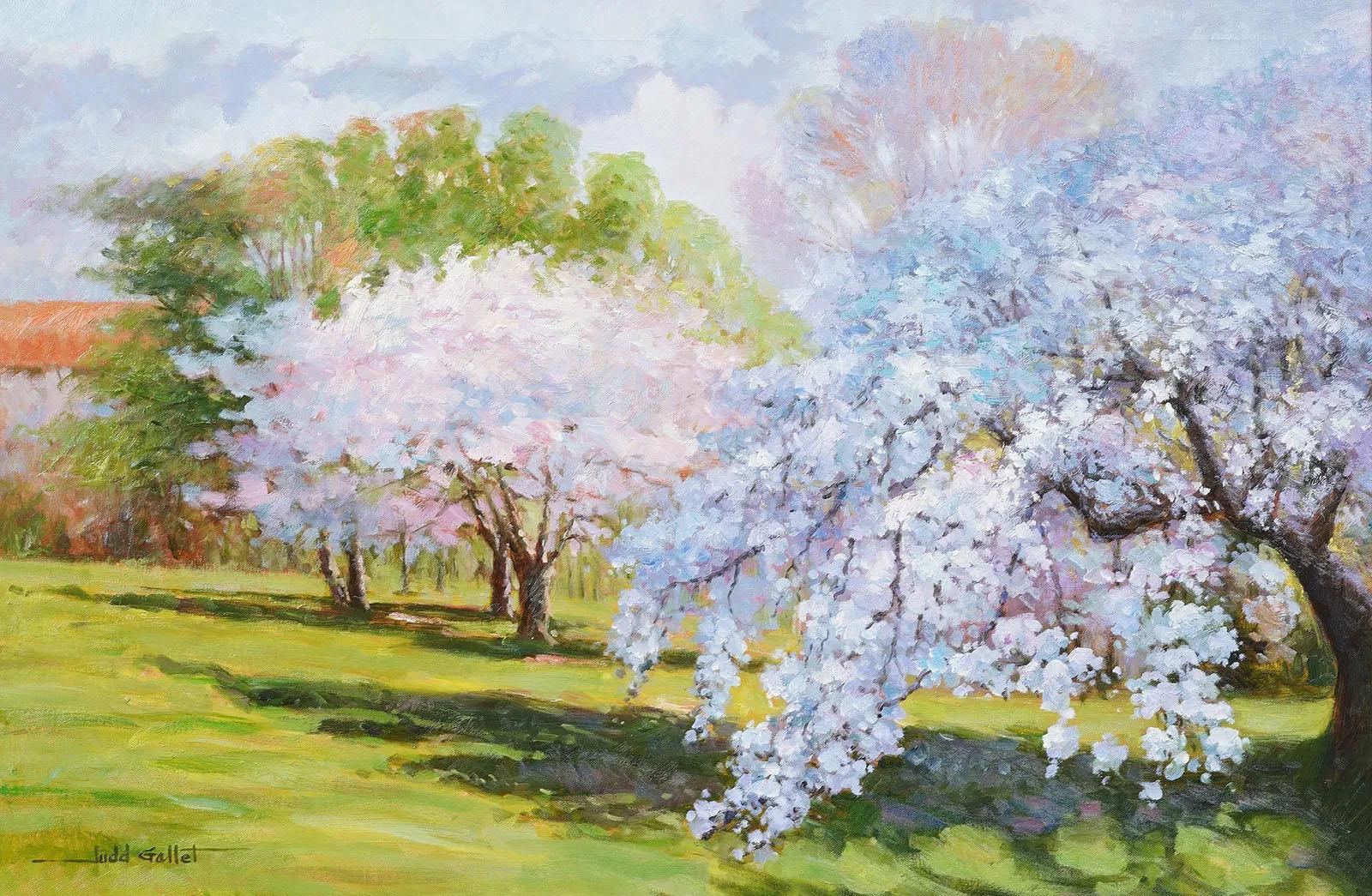 Peinture de paysage impressionniste américaine vintage signée.  Huile sur toile.  Encadré.  Signé.  


