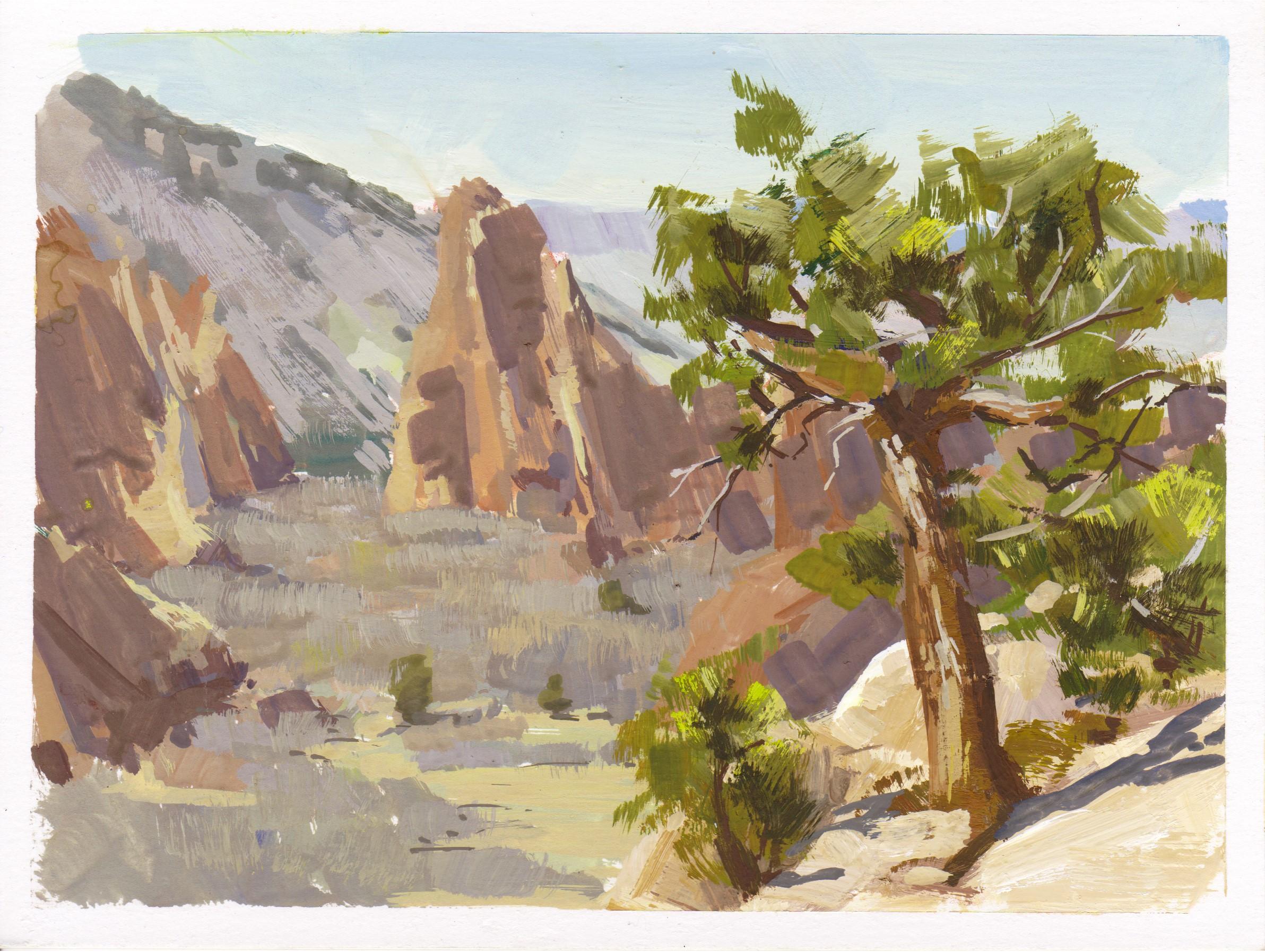 La obra "022 - Plein Air-Roxborough Park" de Judd Mercer (EEUU) es una pintura al gouache que representa un cañón y un gran árbol.

Biografía/declaración del artista
Judd Mercer es un paisajista contemporáneo y nativo de Colorado obsesionado con