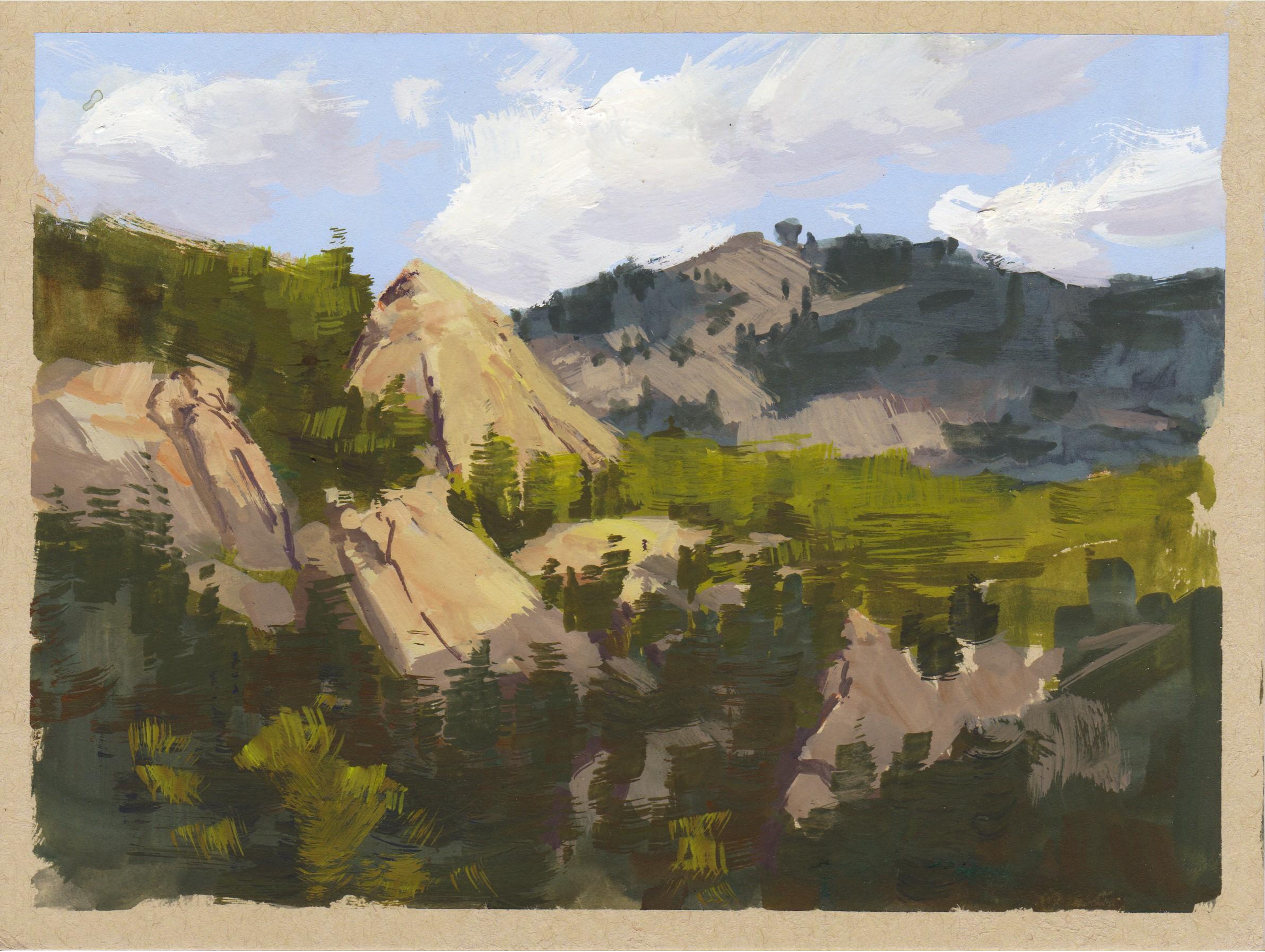 "024 - Plein Air-Horsetooth Rock, CO" (2022) Di Judd Mercer, Pittura a guazzo