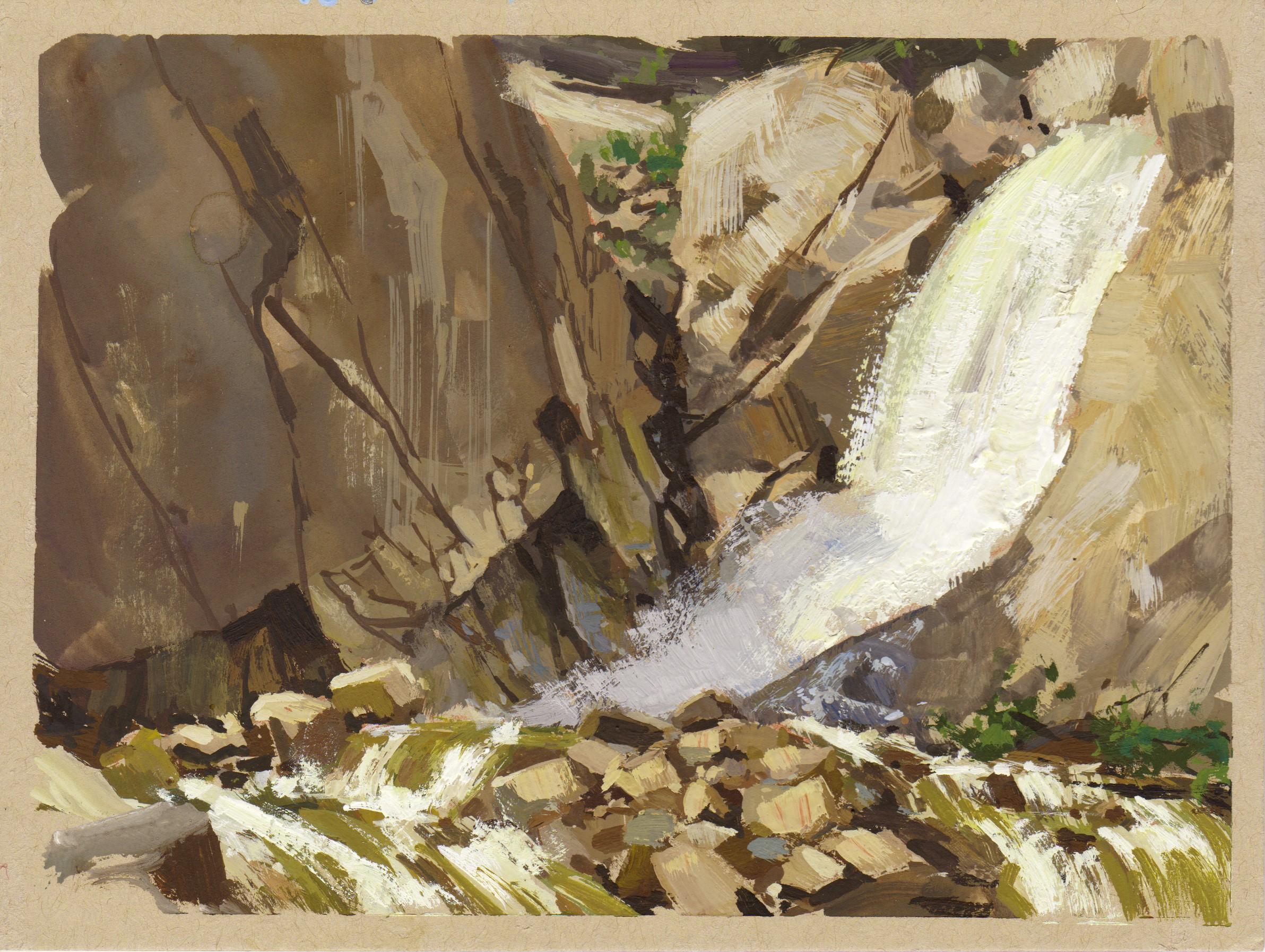 "037 - Plein Air-Boulder Falls, CO" di Judd Mercer (USA) è un dipinto a guazzo che raffigura una cascata rocciosa.
 
Biografia/dichiarazione dell'artista
Judd Mercer è un pittore di paesaggi contemporanei e nativo del Colorado ossessionato dal