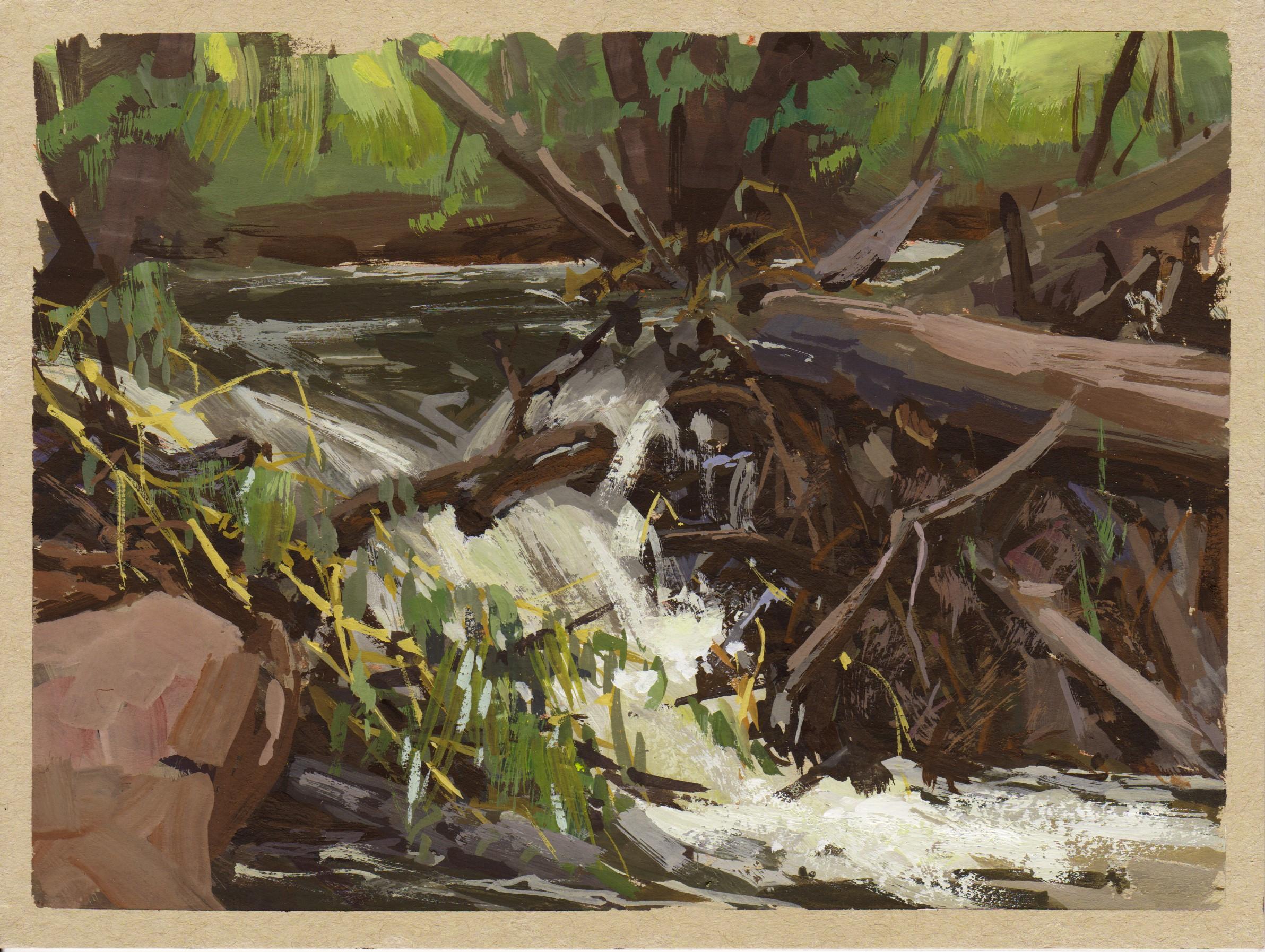 040 - Plein Air-Morrison, CO" de Judd Mercer (EEUU) es una pintura al gouache que representa un pequeño arroyo en un bosque.
 
Biografía/declaración del artista
Judd Mercer es un paisajista contemporáneo y nativo de Colorado obsesionado con contar