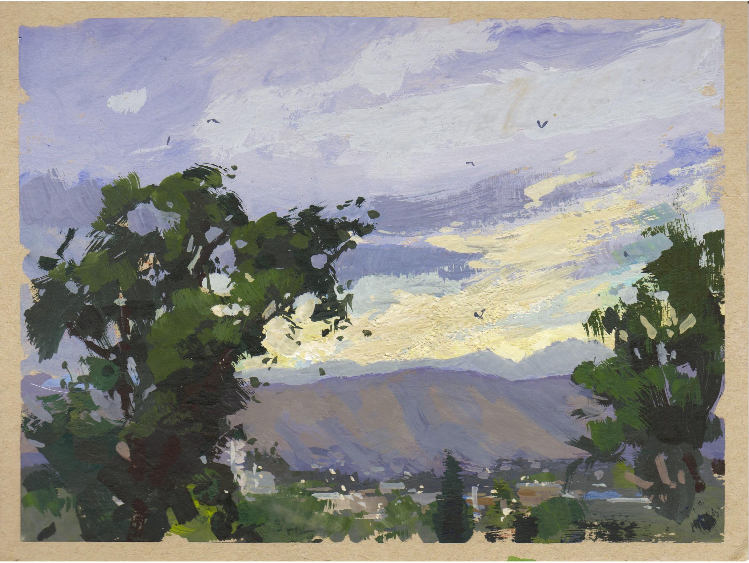 "051 - Plein Air-Englewood, CO" di Judd Mercer (USA) è un dipinto a guazzo che raffigura un paesaggio al tramonto.
 
Biografia/dichiarazione dell'artista
Judd Mercer è un pittore di paesaggi contemporanei e nativo del Colorado ossessionato dal