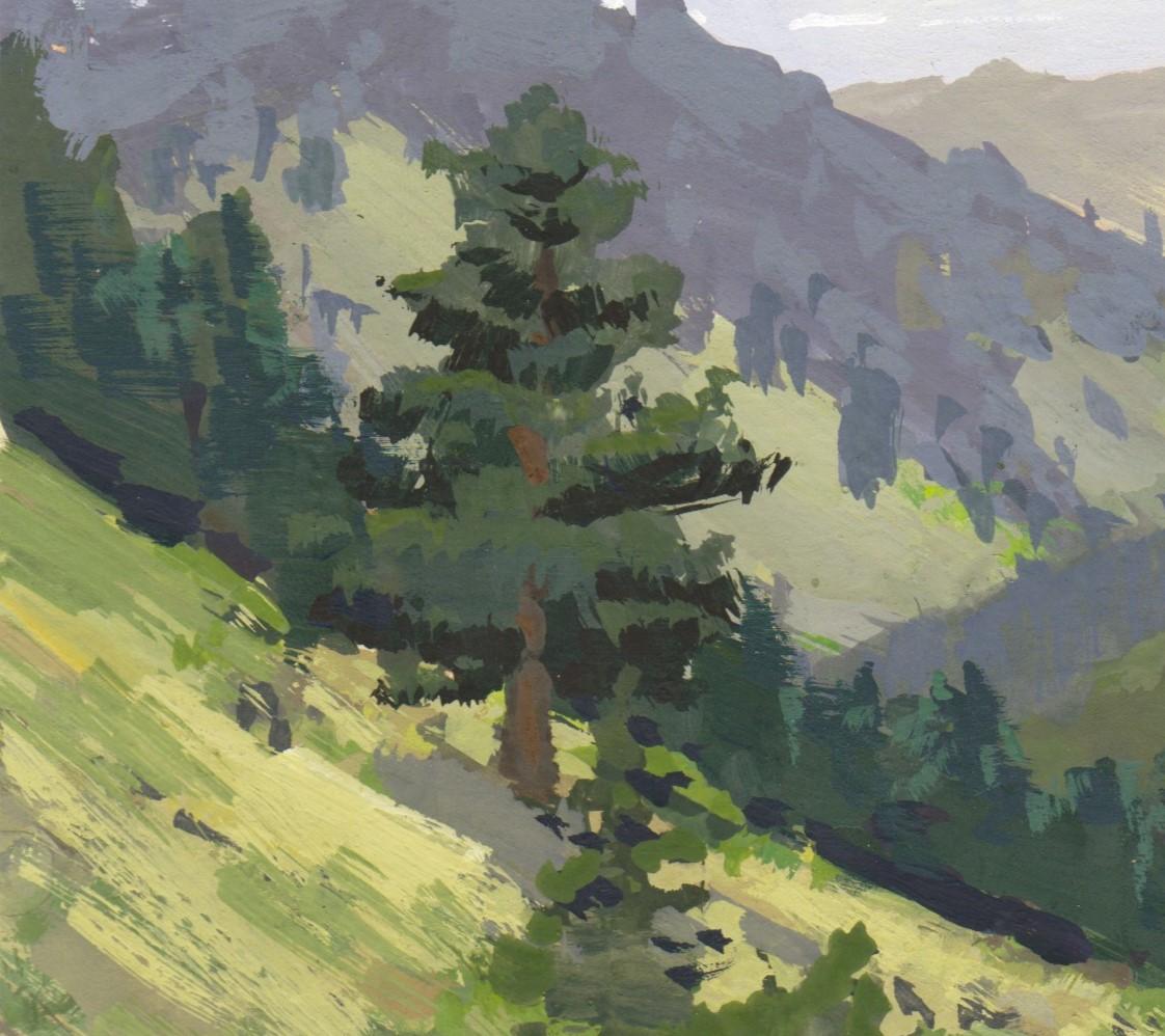 „056 - Plein Air-Apex Trail, CO“ (2022) von Judd Mercer, Gouache-Gemälde im Angebot 1