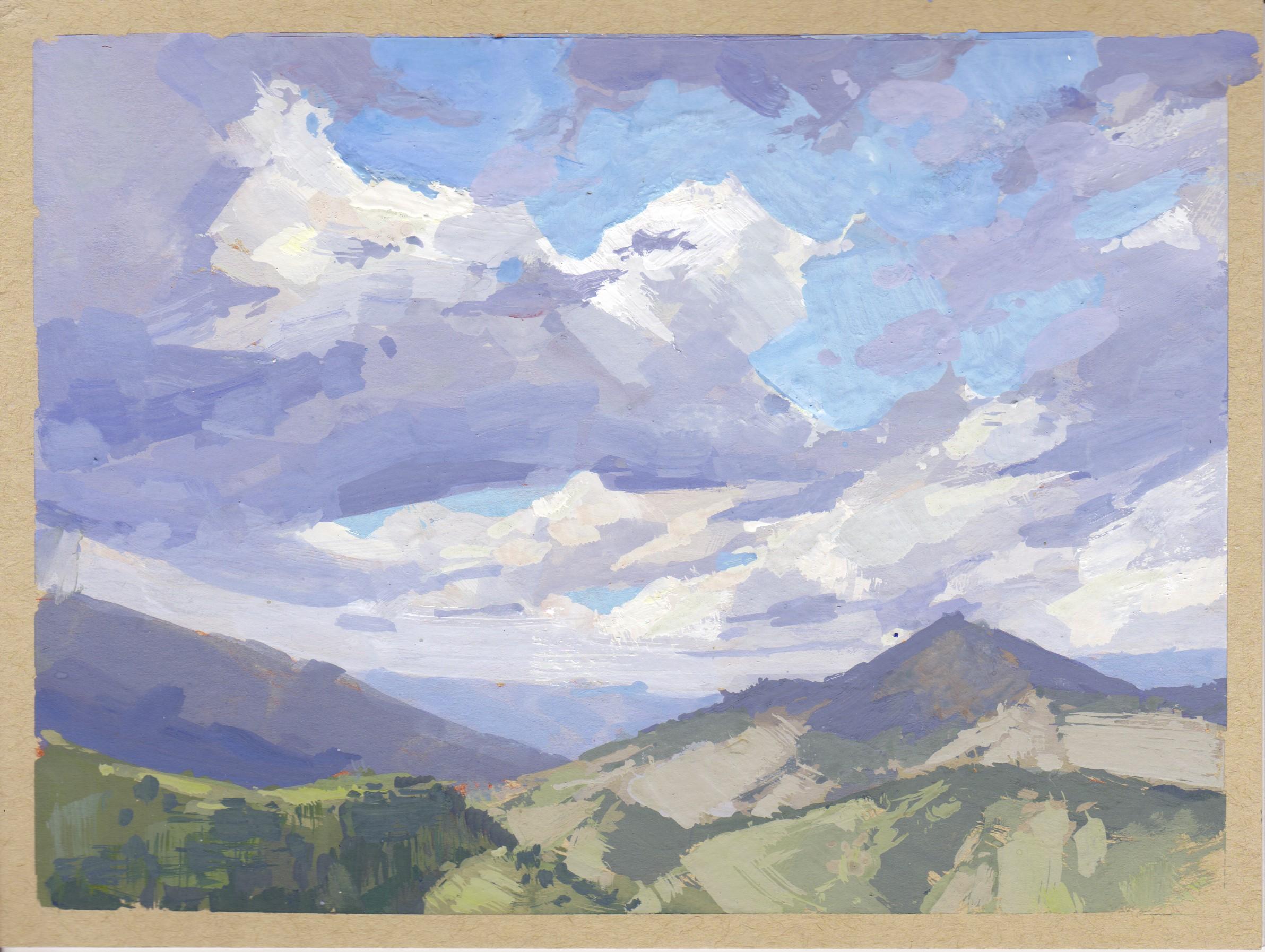 "057 - Plein Air-Windy Peak, CO" (2022) Di Judd Mercer, Pittura a guazzo