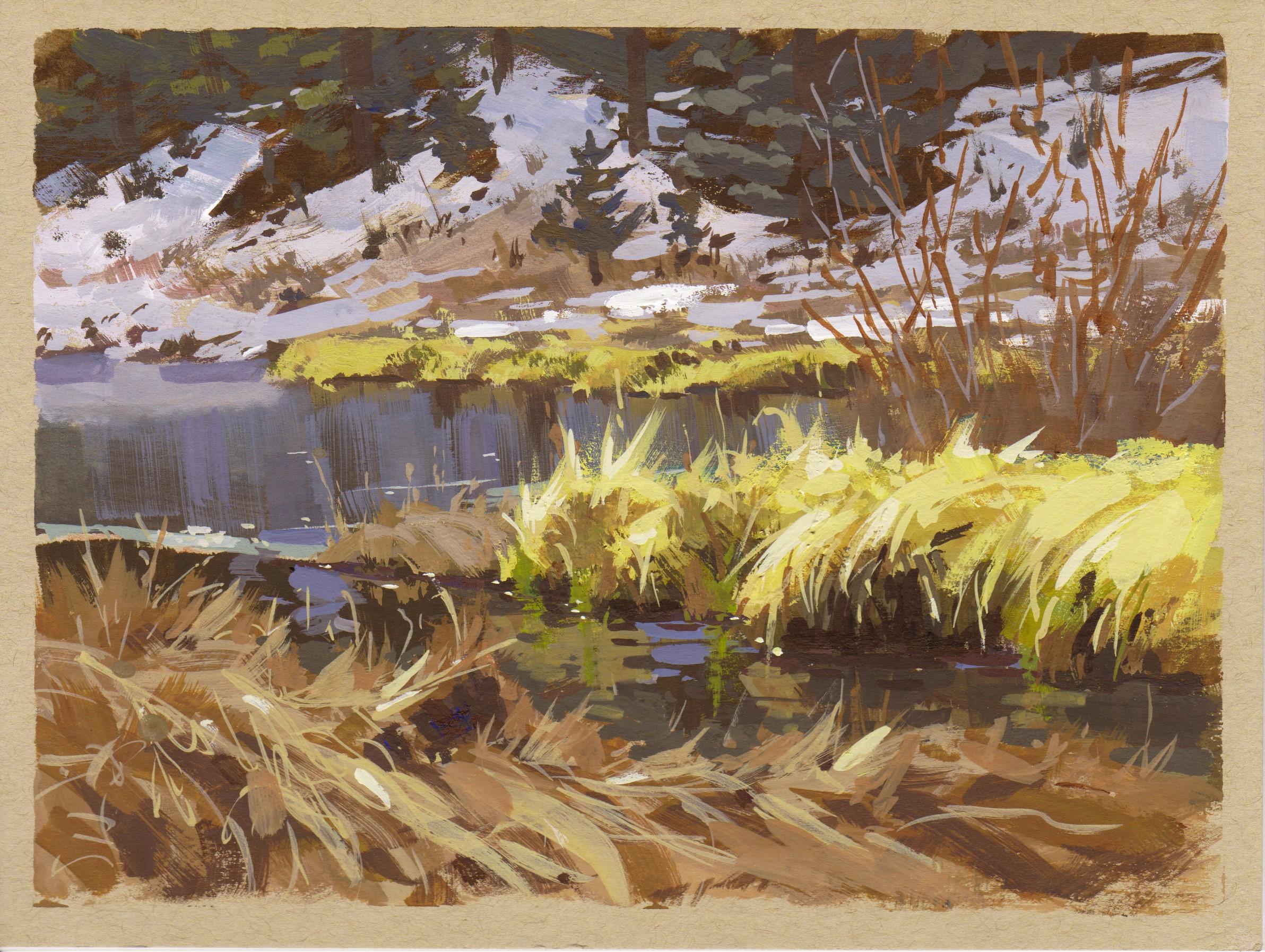 085 - Plein Air-Golden Gate Canyon, CO" de Judd Mercer (EEUU) es una pintura al gouache que representa un paisaje nevado.
 
Biografía/declaración del artista
Judd Mercer es un paisajista contemporáneo y nativo de Colorado obsesionado con contar
