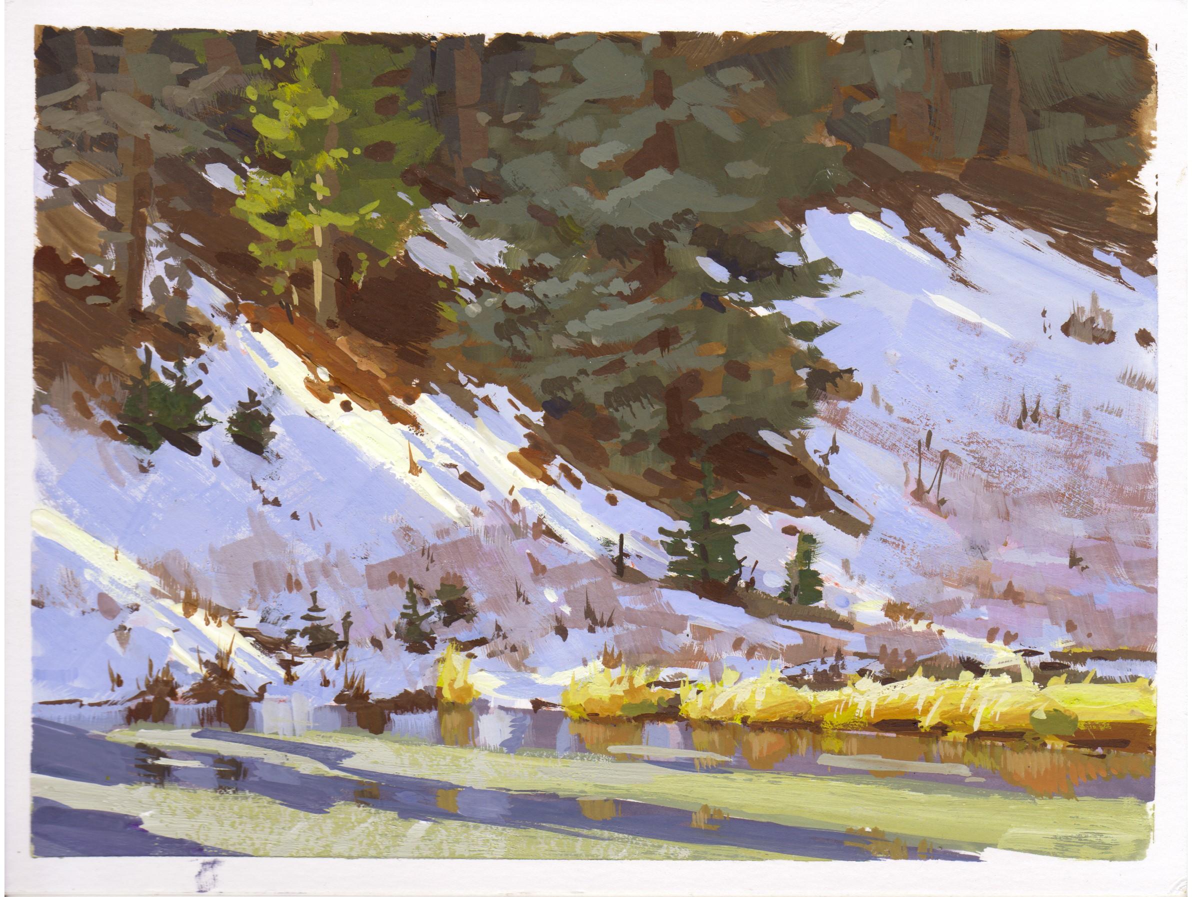 086 - Plein Air-Golden Gate Canyon, CO" de Judd Mercer (EEUU) es una pintura al gouache que representa un paisaje nevado.
 
Biografía/declaración del artista
Judd Mercer es un paisajista contemporáneo y nativo de Colorado obsesionado con contar