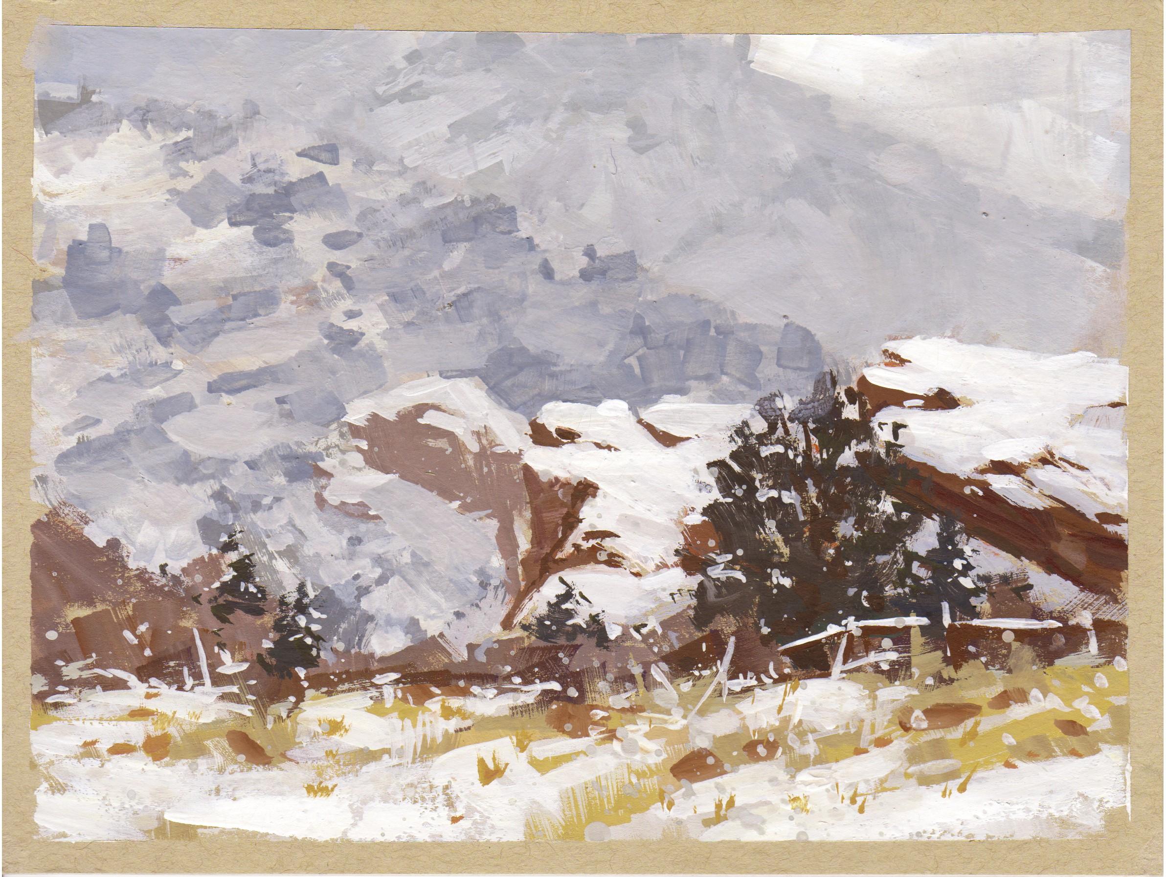 "091 - Plein Air-Red Rocks, CO" (2022) di Judd Mercer, Pittura a guazzo