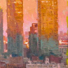 "Diminishing Returns" - Contemporary City Skyline at Sunset Oil Painting, 2026